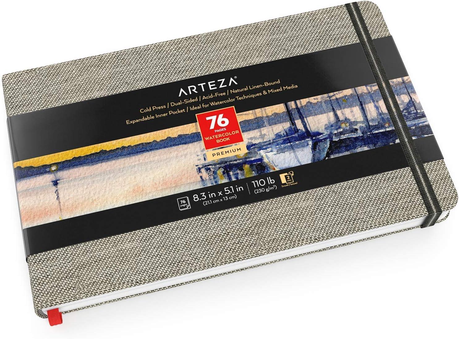 ARTEZA Watercolor Book, Pack of 3, 76 Pages Each, 5.1×8.3 Inch Watercolor Notebook, 110lb/230gsm Cold Pressed Water Pad(5.1×8.3″ 1 Pack)