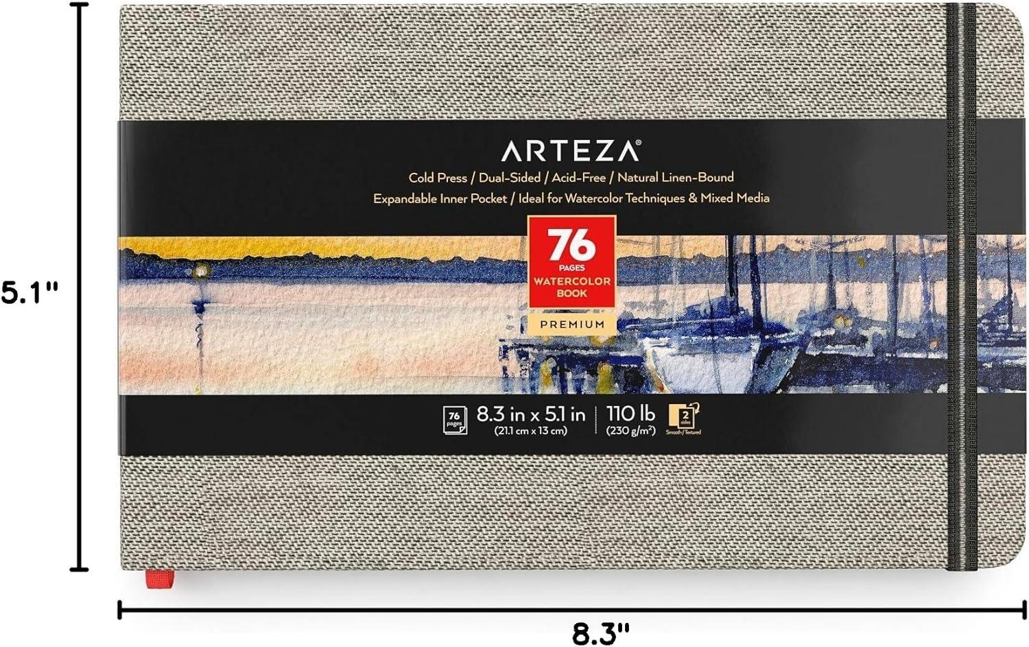 ARTEZA Watercolor Book, Pack of 3, 76 Pages Each, 5.1×8.3 Inch Watercolor Notebook, 110lb/230gsm Cold Pressed Water Pad(5.1×8.3″ 1 Pack)