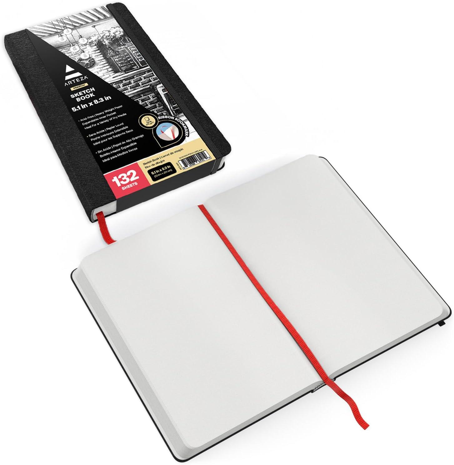 ARTEZA Small Hardcover Sketch Book 5.1×8.3 Drawing Pad 3 Pack 100 Sheets Sketch Pads for Drawing for Adults & Teens(5.1×8.3″ 3 Pack)