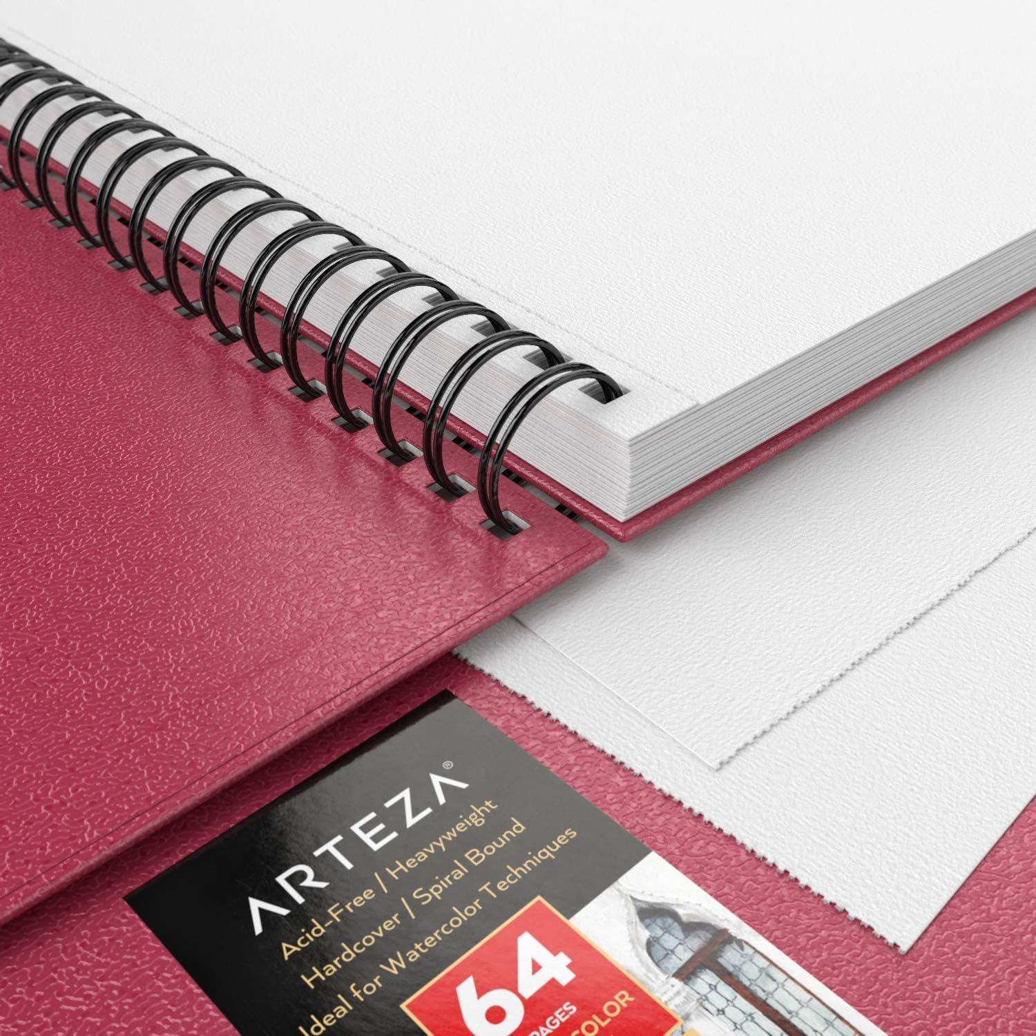 ARTEZA Watercolor Sketchbook 2-Pack, 9×12 Inches – 64 Pages Each, Spiral-Bound 140 lb Cold Press Paper, Gray Hardcover Journal for Mixed Media(Pink)