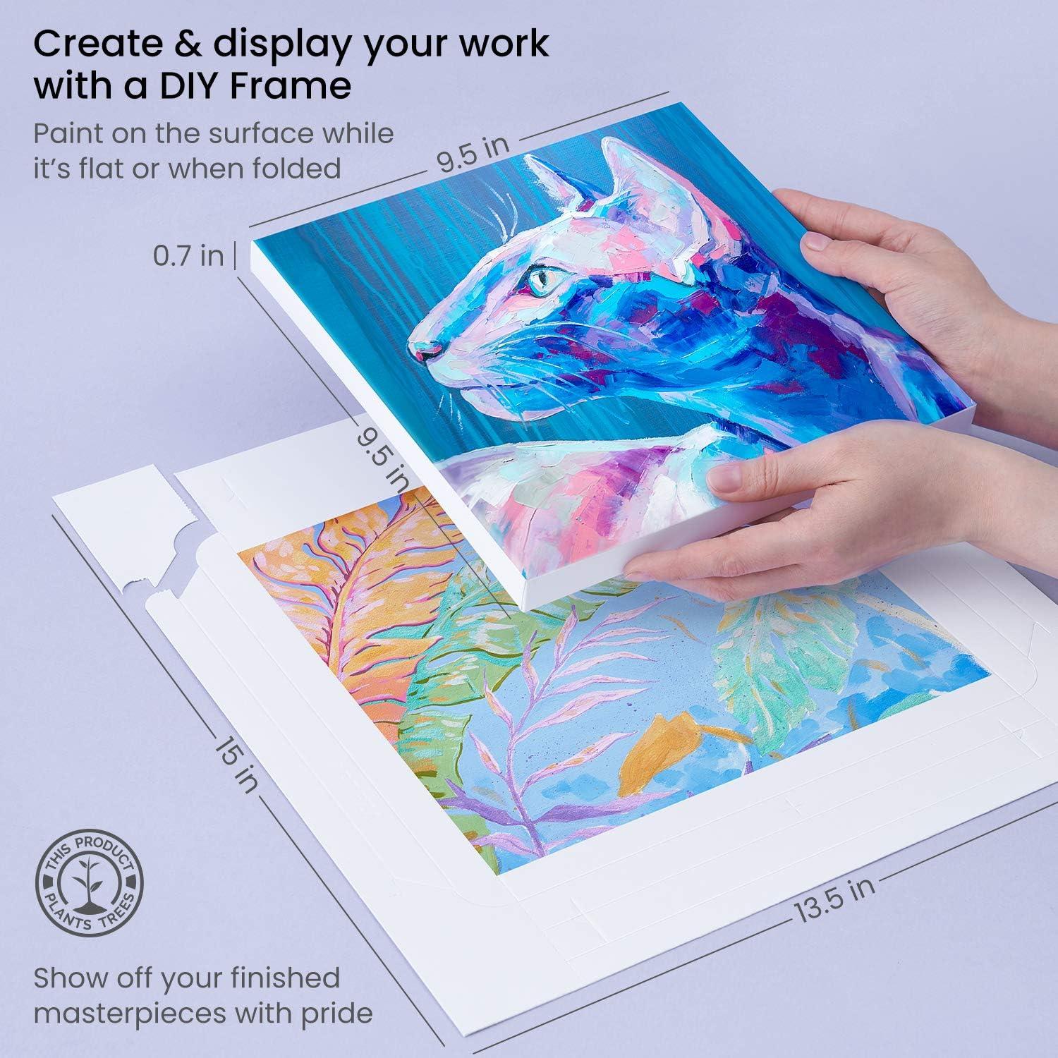 ARTEZA Mixed Media Paper Foldable Canvas Pad, 9.5×9.5 Inches, 20 Sheets, DIY Frame, Heavyweight Multimedia Paper, 228 lb, 370 GSM, Acid-Free, Art Supplies for Painting & Mixed Media Art