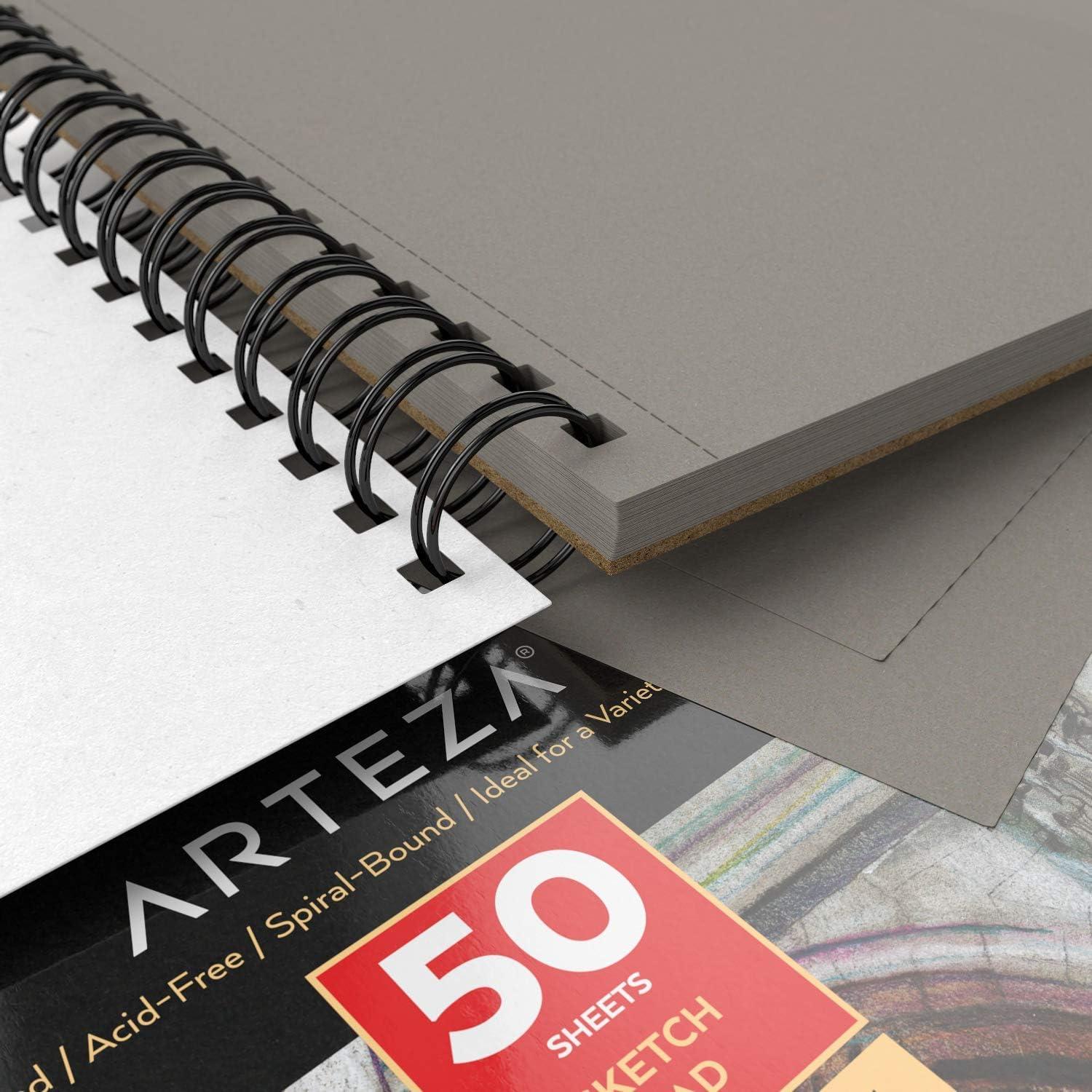 ARTEZA Spiral Sketch Book 5.5×8.5 Gray Art Paper Drawing Pad 3 Pack 50 Sheets Sketch Pads for Drawing