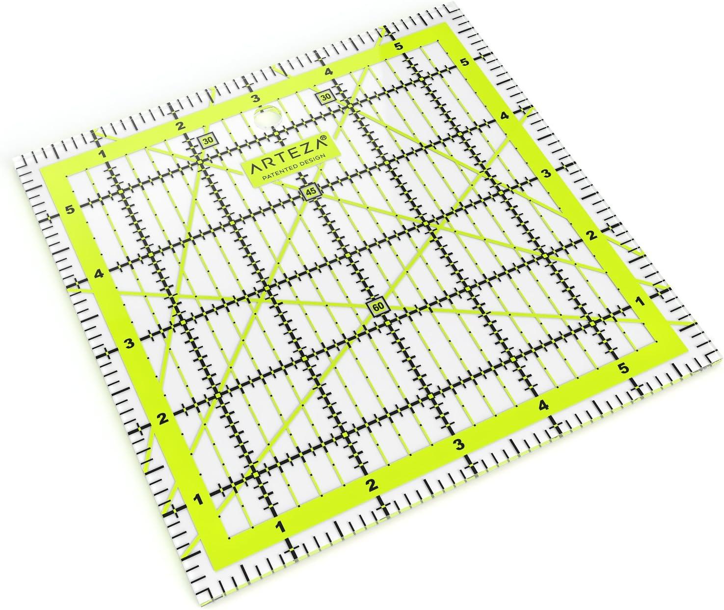 ARTEZA Quilting Ruler, Laser Cut Acrylic, Double Colored Grid Lines, 6″x6″(6×6)