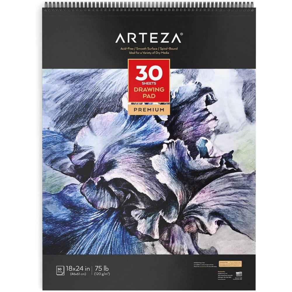 ARTEZA Drawing Paper Pad, 18 x 24 Inches, Pack of 1, 30 Sheets, Spiral Bound Heavyweight White Paper with Micro-Perforation