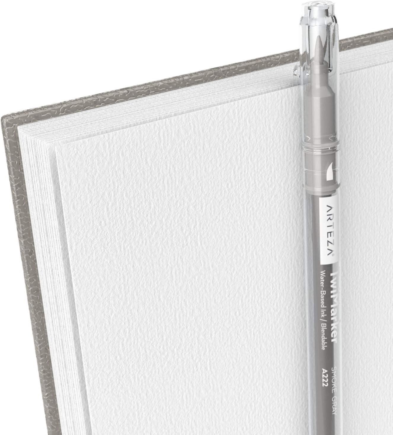 ARTEZA Watercolor Sketchbook 2-Pack, 9×12 Inches – 64 Pages Each, Spiral-Bound 140 lb Cold Press Paper, Gray Hardcover Journal for Mixed Media(Gray)
