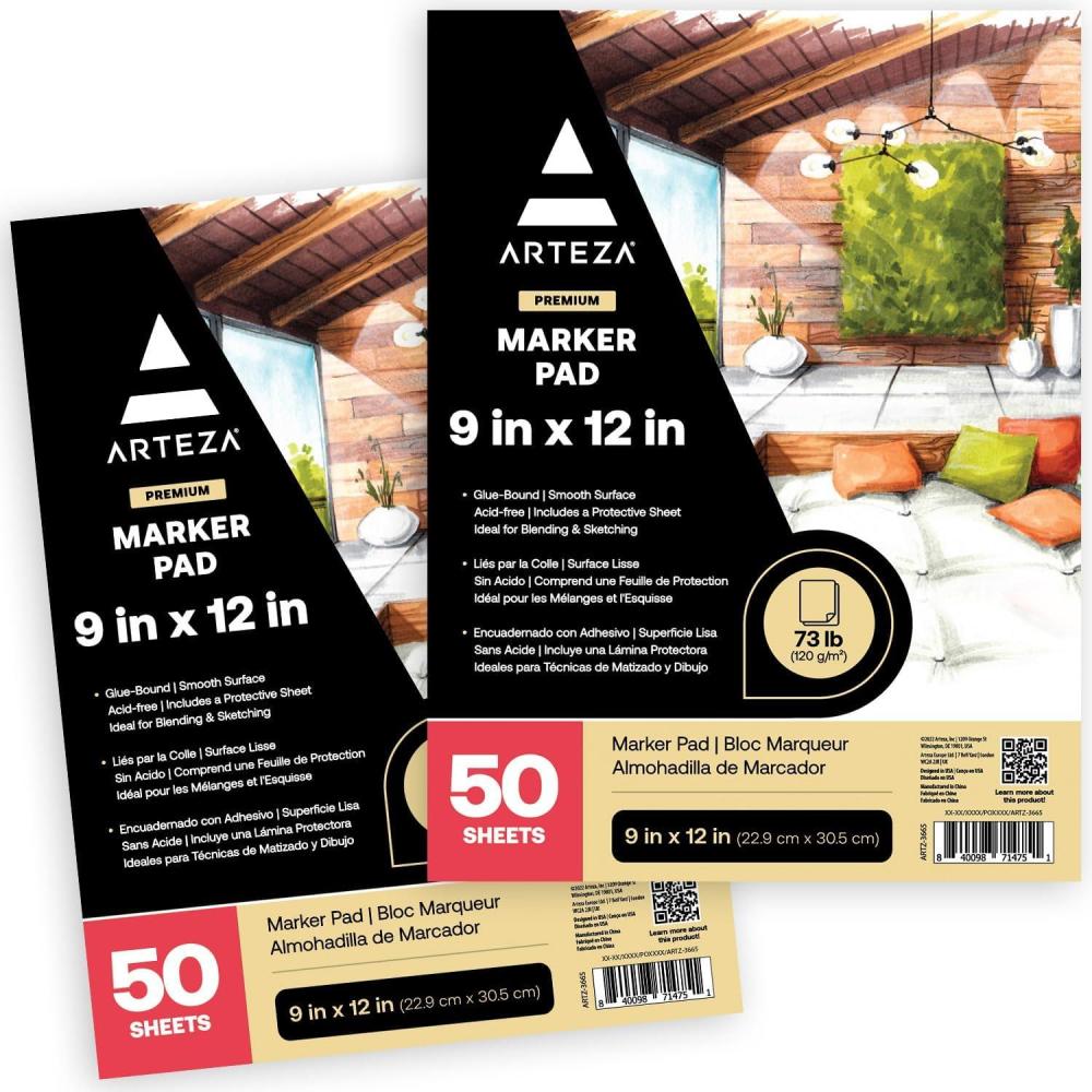ARTEZA Marker Paper Pad 9×12 Drawing Pad 2 pack 50 Sheets Sketch Pads for Drawing for Adults & Teens(ef of 2 pk)