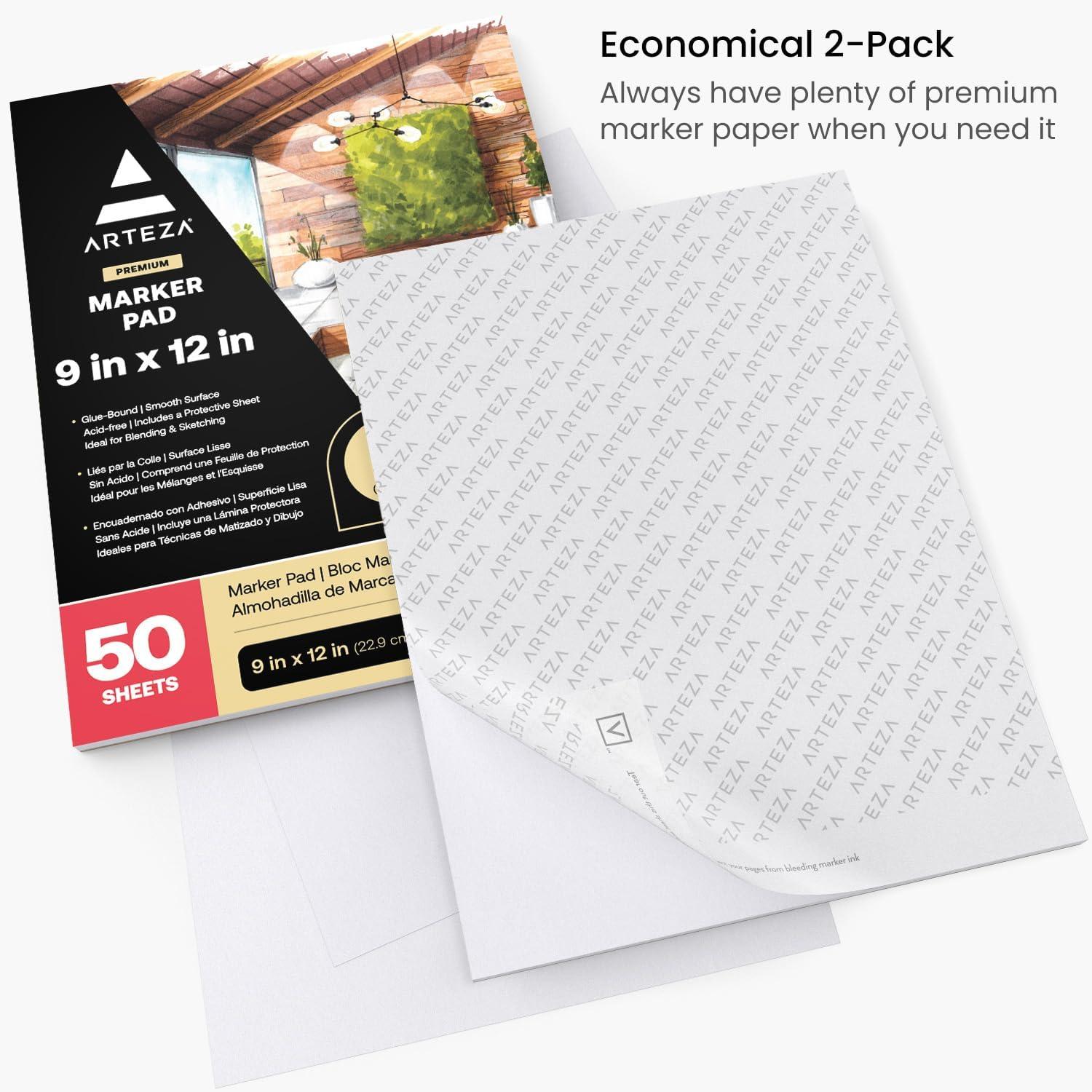 ARTEZA Marker Paper Pad 9×12 Drawing Pad 2 pack 50 Sheets Sketch Pads for Drawing for Adults & Teens(ef of 2 pk)