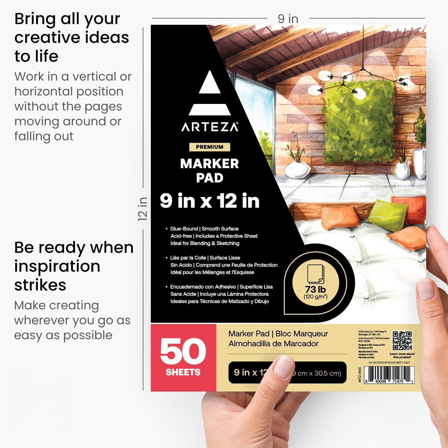 ARTEZA Marker Paper Pad 9×12 Drawing Pad 2 pack 50 Sheets Sketch Pads for Drawing for Adults & Teens(ef of 2 pk)