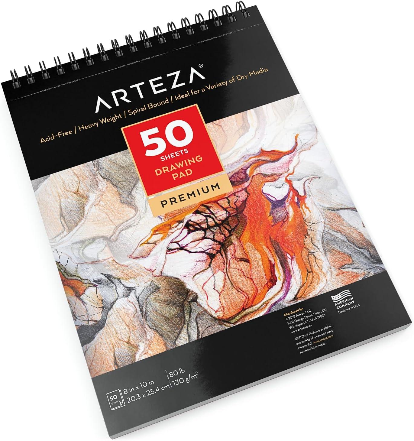 ARTEZA Drawing Paper Pad, 8 x 10 Inches, Pack of 1, 50 Sheets, Spiral Bound Artist Drawing Books, Durable Acid Free White Sketch Paper(8″x10″ (Pack of 1))