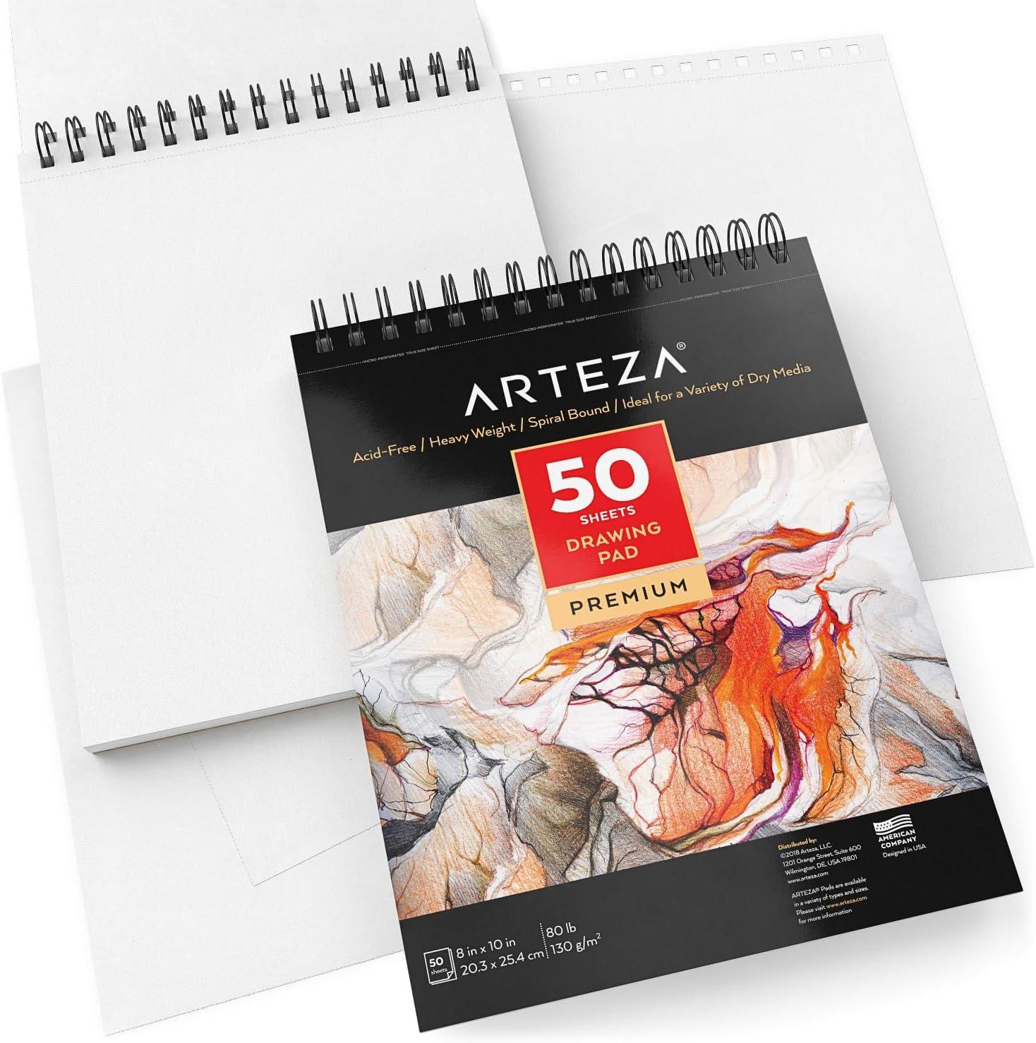 ARTEZA Drawing Paper Pad, 8 x 10 Inches, Pack of 1, 50 Sheets, Spiral Bound Artist Drawing Books, Durable Acid Free White Sketch Paper(8″x10″ (Pack of 1))