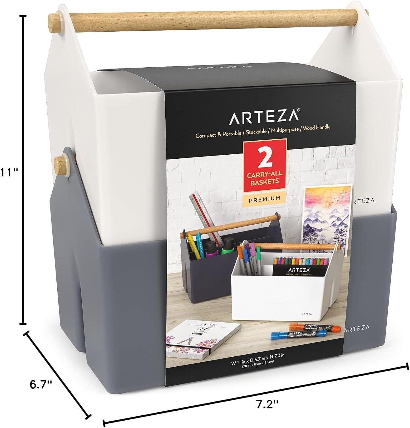 ARTEZA Plastic Portable Craft Storage Organizer, Pack of 2, Gray and Ivory, 3-Sectioned Plastic Basket with Handle, Caddy Organizer(Pack of 4)