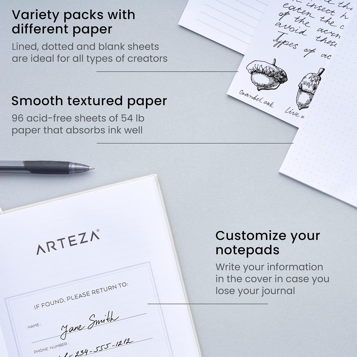 ARTEZA Journals, Pack of 3, 6×8 inch, 96 Sheets, Light Pink, Dark Pink, and Maroon, Hardcover Notebooks with Smooth Lined, Blank and Dotted Paper(Gray Blue  Gray & Brown Gray)