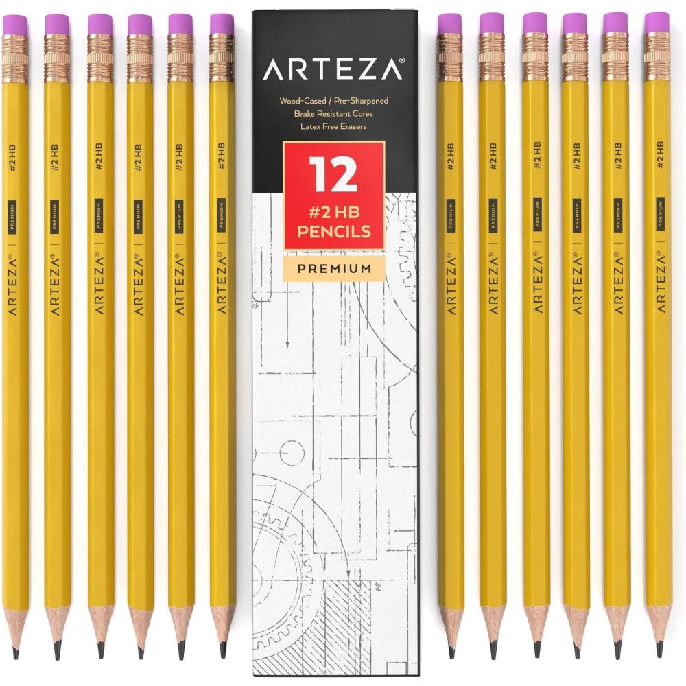 ARTEZA HB Pencils #2, Pack of 12, Wood-Cased Graphite Pencils in Bulk, Pre-Sharpened, Office and School Supplies for Exams, Classrooms, Students