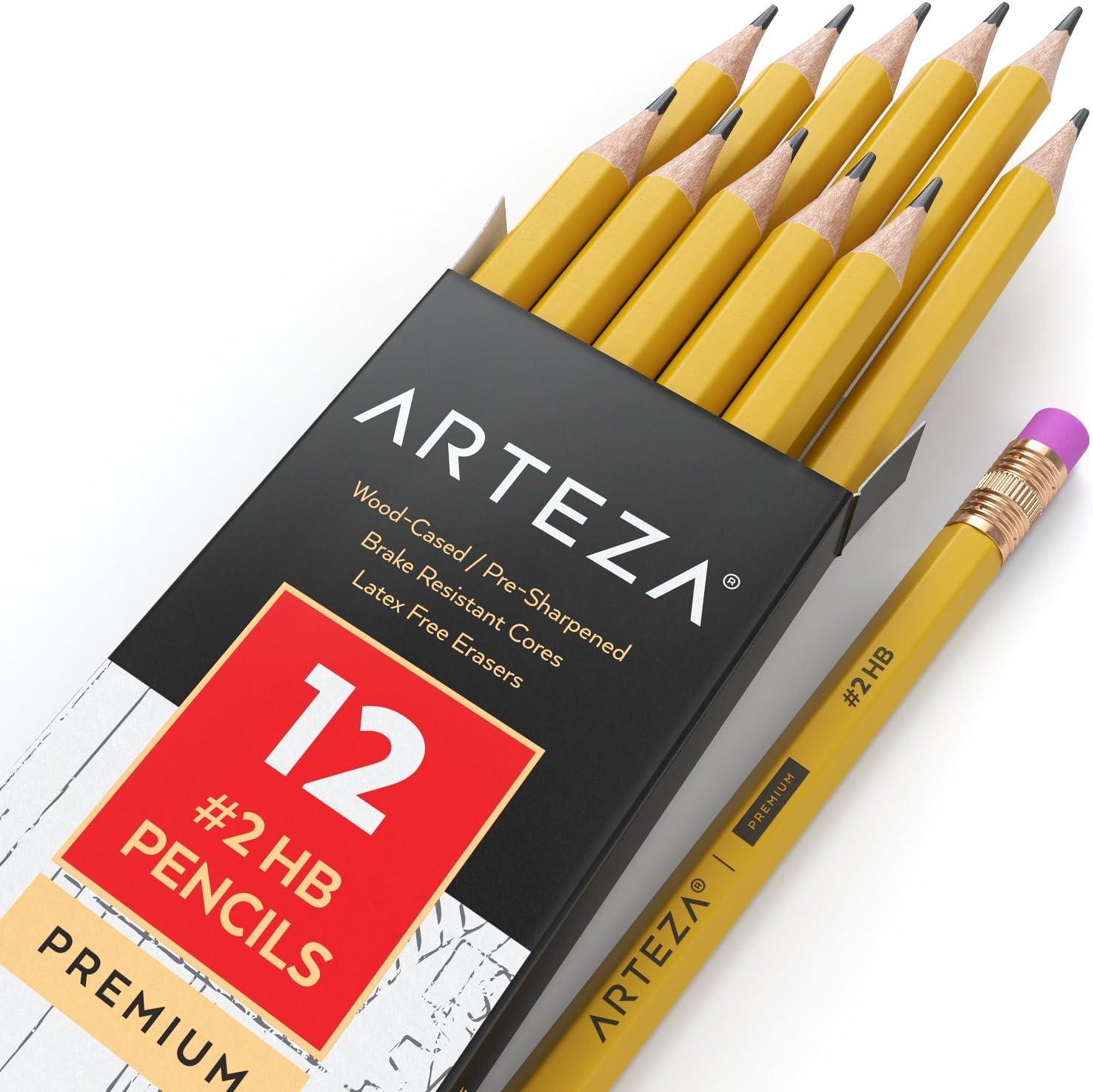 ARTEZA HB Pencils #2, Pack of 12, Wood-Cased Graphite Pencils in Bulk, Pre-Sharpened, Office and School Supplies for Exams, Classrooms, Students