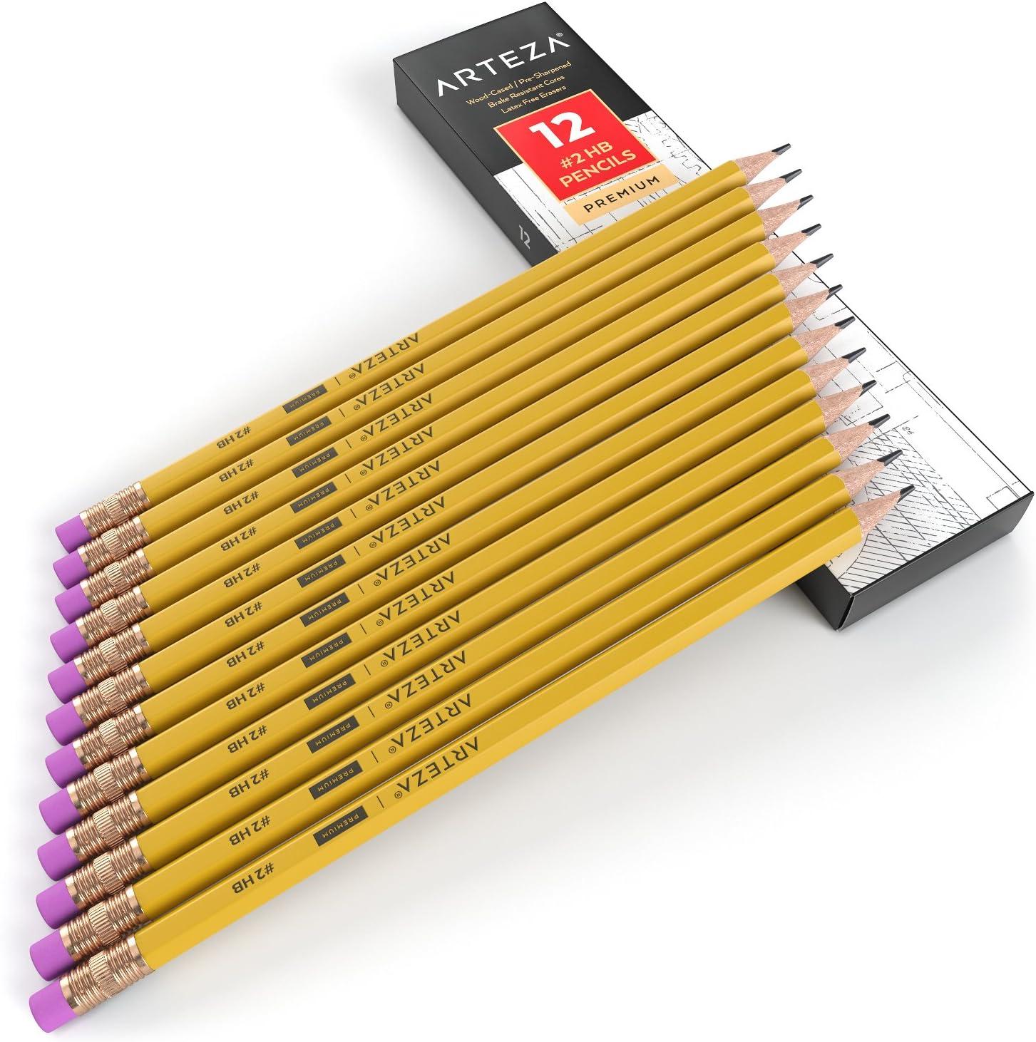 ARTEZA HB Pencils #2, Pack of 12, Wood-Cased Graphite Pencils in Bulk, Pre-Sharpened, Office and School Supplies for Exams, Classrooms, Students