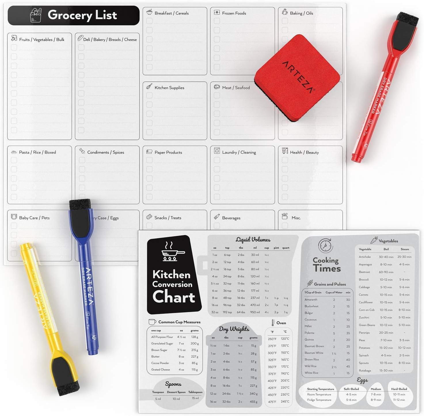 ARTEZA Dry Erase Magnetic Weekly Calendar Set (17×12 Inch), with 12 Whiteboard Markers, 30 Magnets, 2 Erasers, Organizer, Kitchen Planner Chart for Refrigerator, Fridge(13″W x 17″H)