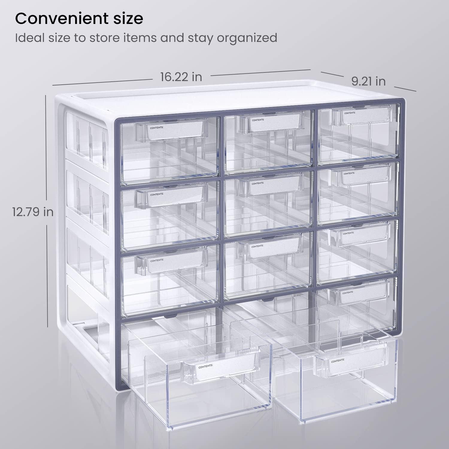 ARTEZA 20 Drawer Organizer and Storage Cabinet – Clear Plastic, Stackable Drawers for Makeup, Crafts, Sewing, Office Supplies, Small Parts & Tools(12 Cabinet)