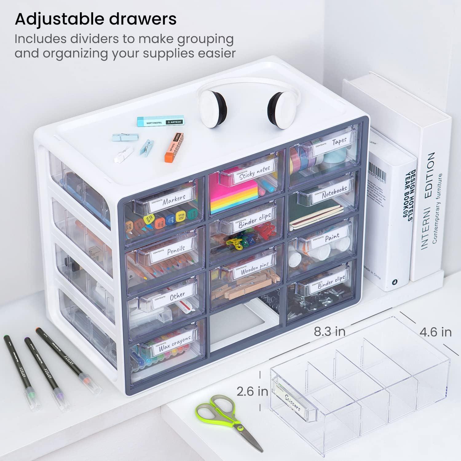 ARTEZA 20 Drawer Organizer and Storage Cabinet – Clear Plastic, Stackable Drawers for Makeup, Crafts, Sewing, Office Supplies, Small Parts & Tools(12 Cabinet)