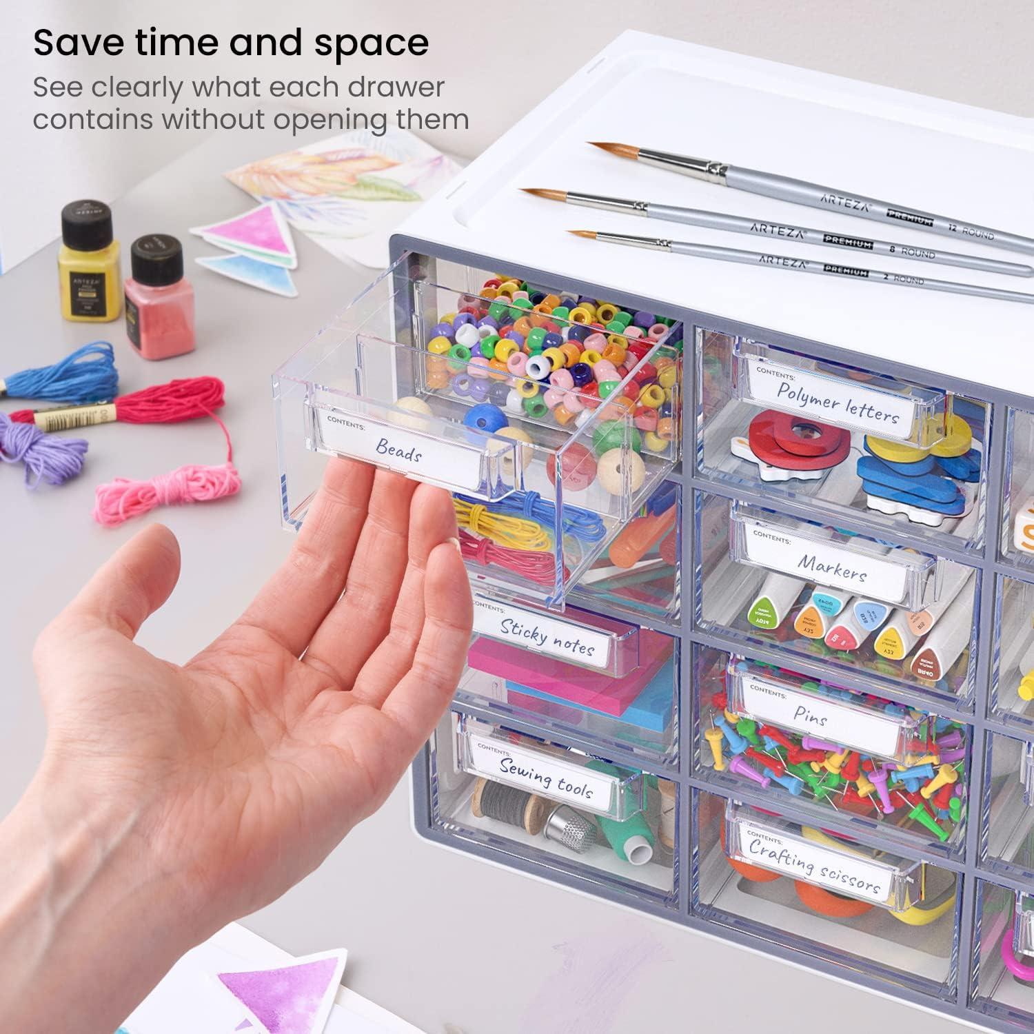 ARTEZA 20 Drawer Organizer and Storage Cabinet – Clear Plastic, Stackable Drawers for Makeup, Crafts, Sewing, Office Supplies, Small Parts & Tools(12 Cabinet)