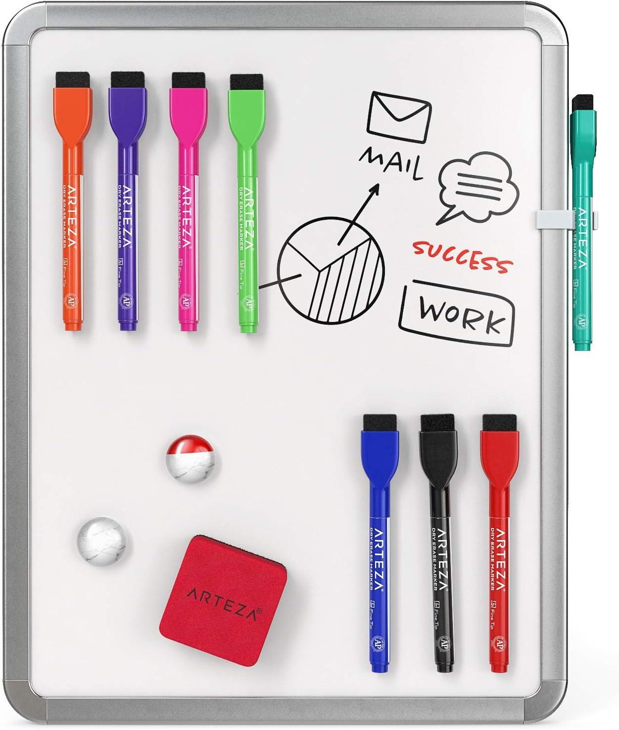 Arteza Framed Magnetic Cork Whiteboard Set, 12×14 inches, 2-Pack Dry Erase Lap Boards with Push Pins, Markers & Magnets, Office & Back to School Supplies for Home, Classroom, Students, Brainstorming(11×14 inches)