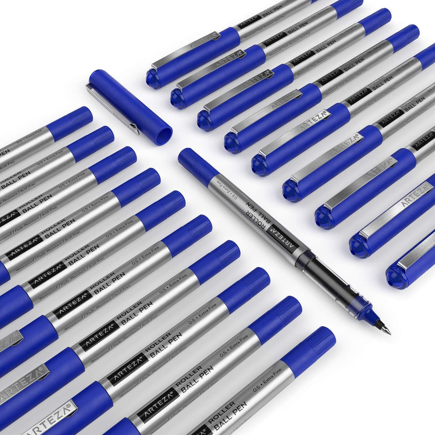 ARTEZA Rollerball Pens, Pack of 20 – Blue Liquid Ink Pens with 0.7 mm Fine Point for Note-Taking, Bullet Journaling, Office & School Writing Tasks(Blue)