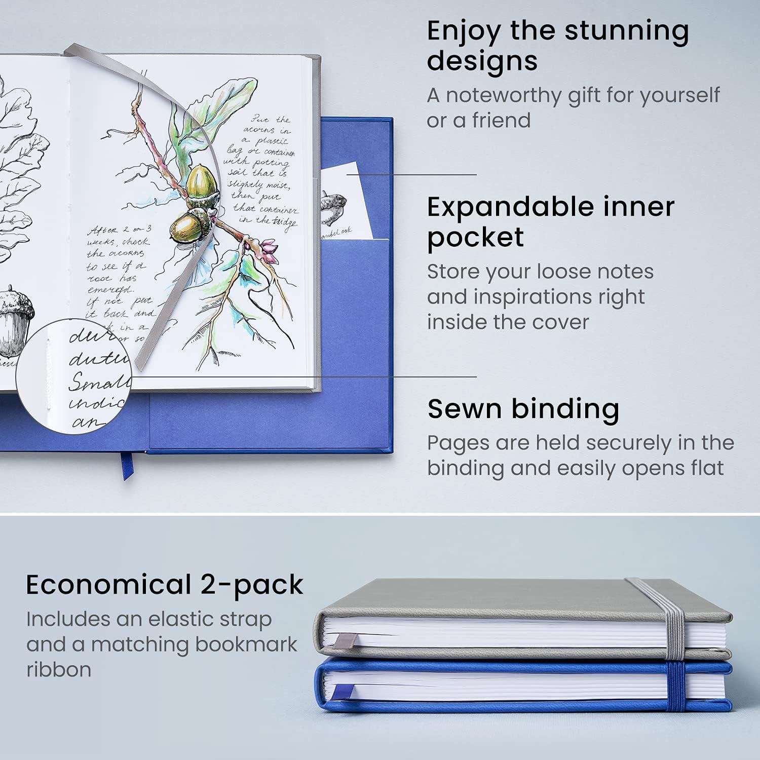 Arteza Journal Blank Page Notebooks, Pack of 2, 6 x 8 inches, 96 Sheets, Hunter Green and Saddle, Hardcover Notepads with Smooth Blank Paper for Writing, Journaling(Cobalt Blue & Gray)