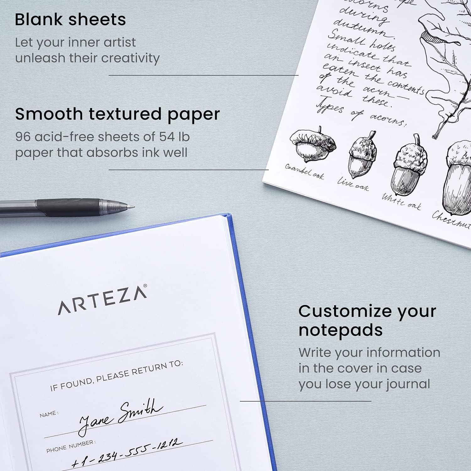 Arteza Journal Blank Page Notebooks, Pack of 2, 6 x 8 inches, 96 Sheets, Hunter Green and Saddle, Hardcover Notepads with Smooth Blank Paper for Writing, Journaling(Cobalt Blue & Gray)