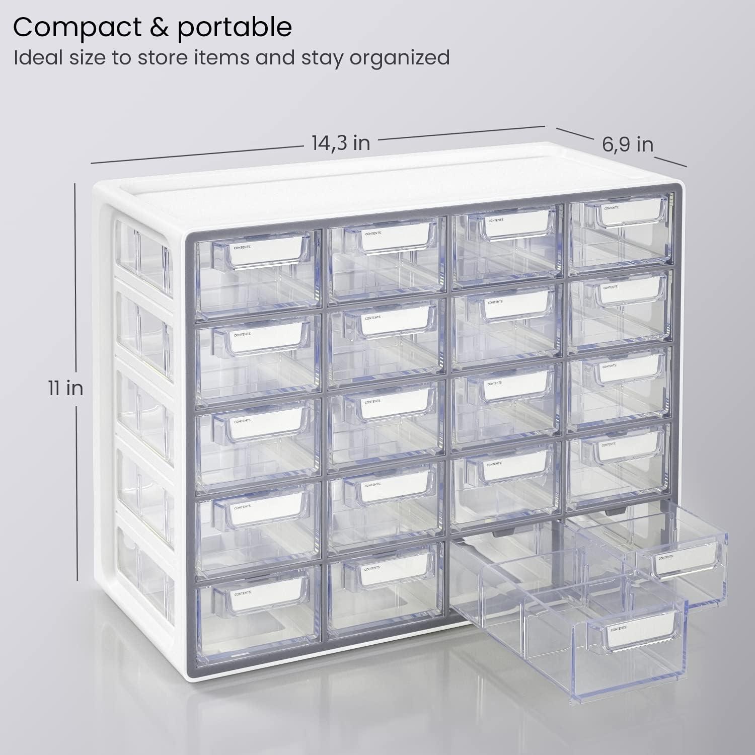 ARTEZA 20 Drawer Organizer and Storage Cabinet – Clear Plastic, Stackable Drawers for Makeup, Crafts, Sewing, Office Supplies, Small Parts & Tools(20 Cabinet)