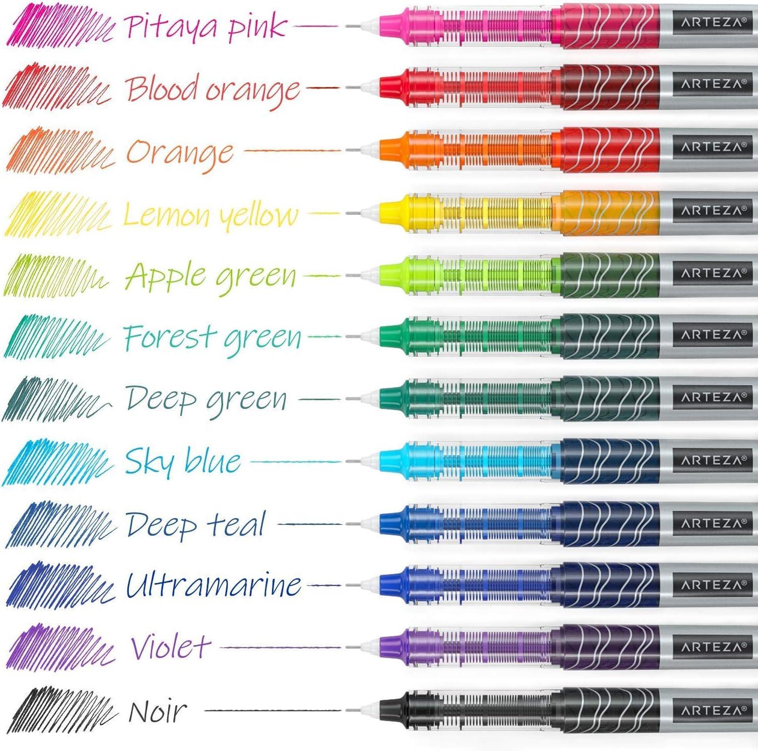 ARTEZA Rollerball Pens Fine Point, Set of 20 Blue Liquid Ink, Extra Fine 0.5 mm Needle Tip Pen, Make Precise Lines, Office Supplies for Writing, Notetaking, and Drawing(Multicolor)