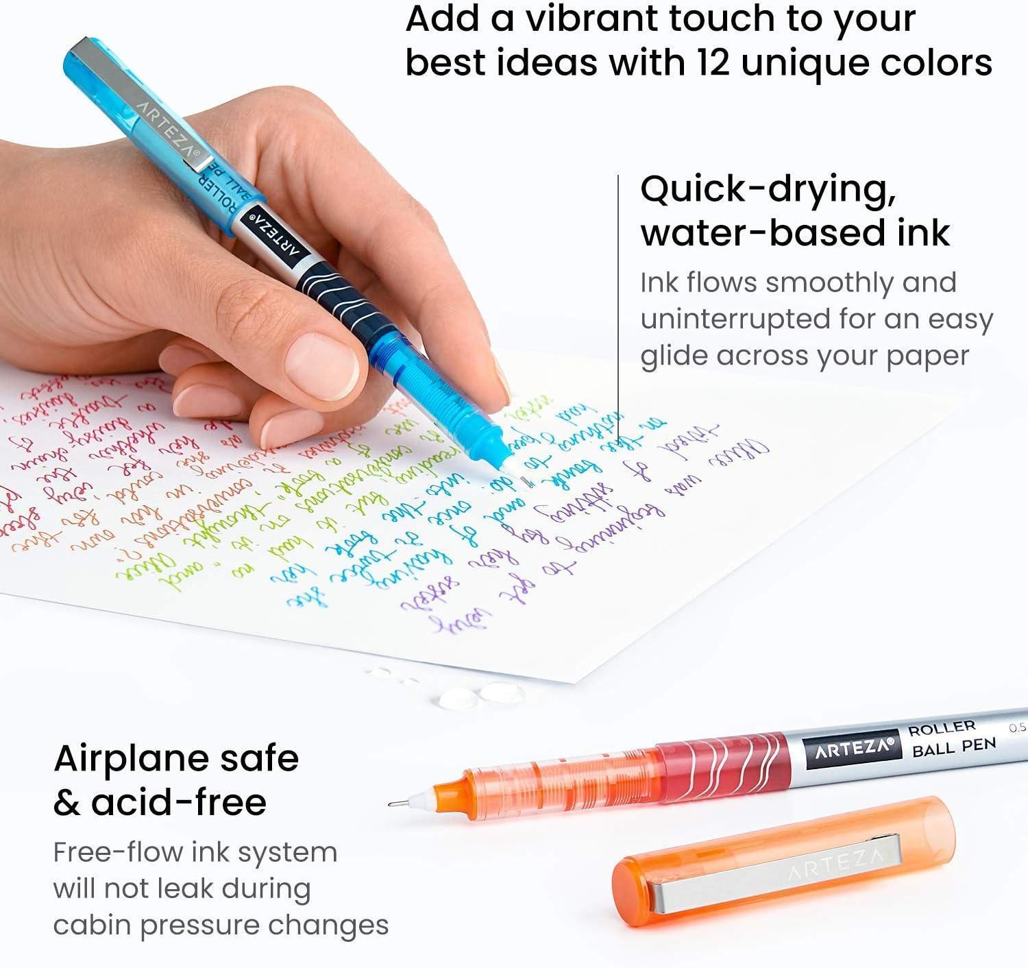 ARTEZA Rollerball Pens Fine Point, Set of 20 Blue Liquid Ink, Extra Fine 0.5 mm Needle Tip Pen, Make Precise Lines, Office Supplies for Writing, Notetaking, and Drawing(Multicolor)