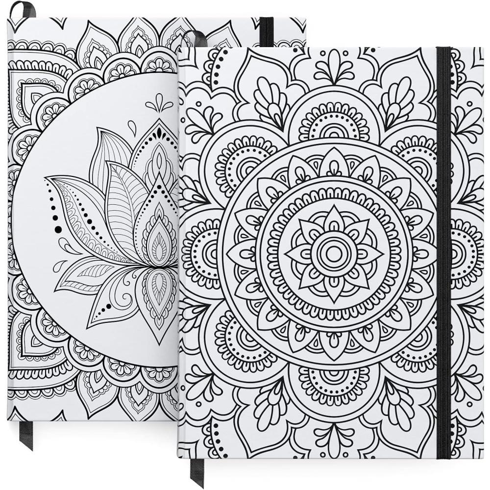 Arteza Journal Blank Page Notebooks, Pack of 2, 6 x 8 inches, 96 Sheets, Hunter Green and Saddle, Hardcover Notepads with Smooth Blank Paper for Writing, Journaling(Mandala)
