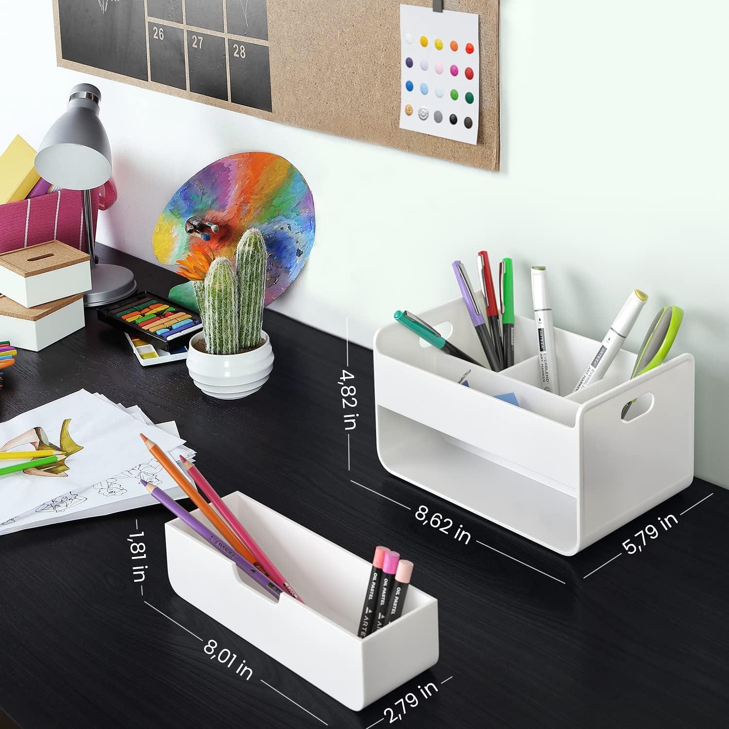 ARTEZA Desktop Storage Rack with Divider – 3 Drawers for Art and Office Supplies, Pencil Holder Organizer for Desk, 11.57 x 8.43 x 8.5 in, Cool Gray(4-Compartment & 1 Drawer)