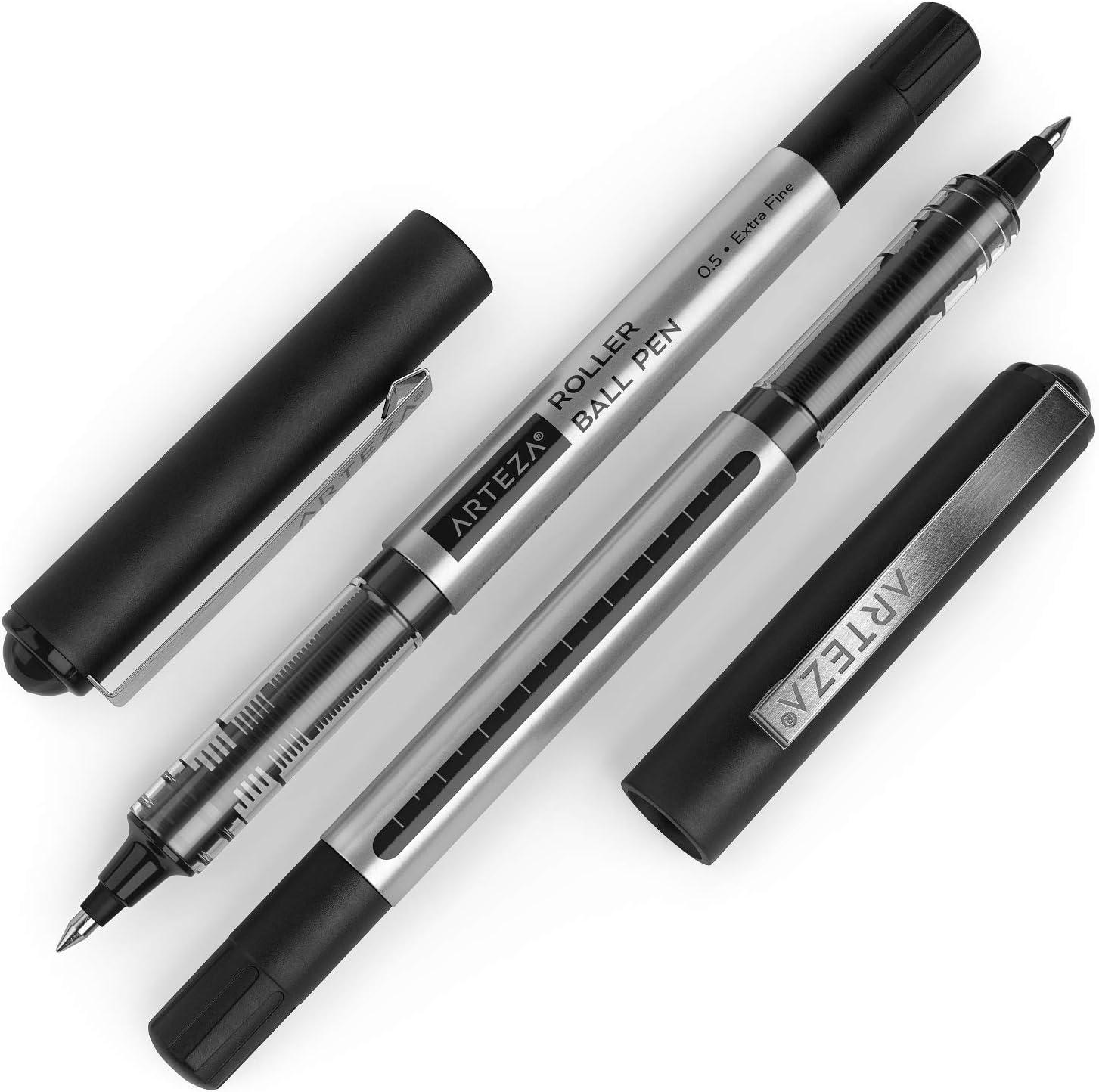 ARTEZA Rollerball Pens, Pack of 20 – Blue Liquid Ink Pens with 0.7 mm Fine Point for Note-Taking, Bullet Journaling, Office & School Writing Tasks(Black)