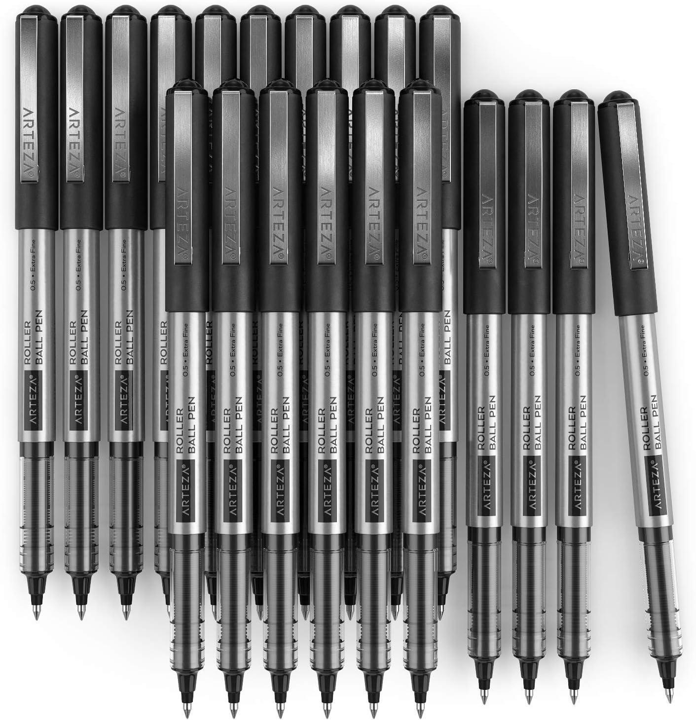 ARTEZA Rollerball Pens, Pack of 20 – Blue Liquid Ink Pens with 0.7 mm Fine Point for Note-Taking, Bullet Journaling, Office & School Writing Tasks(Black)