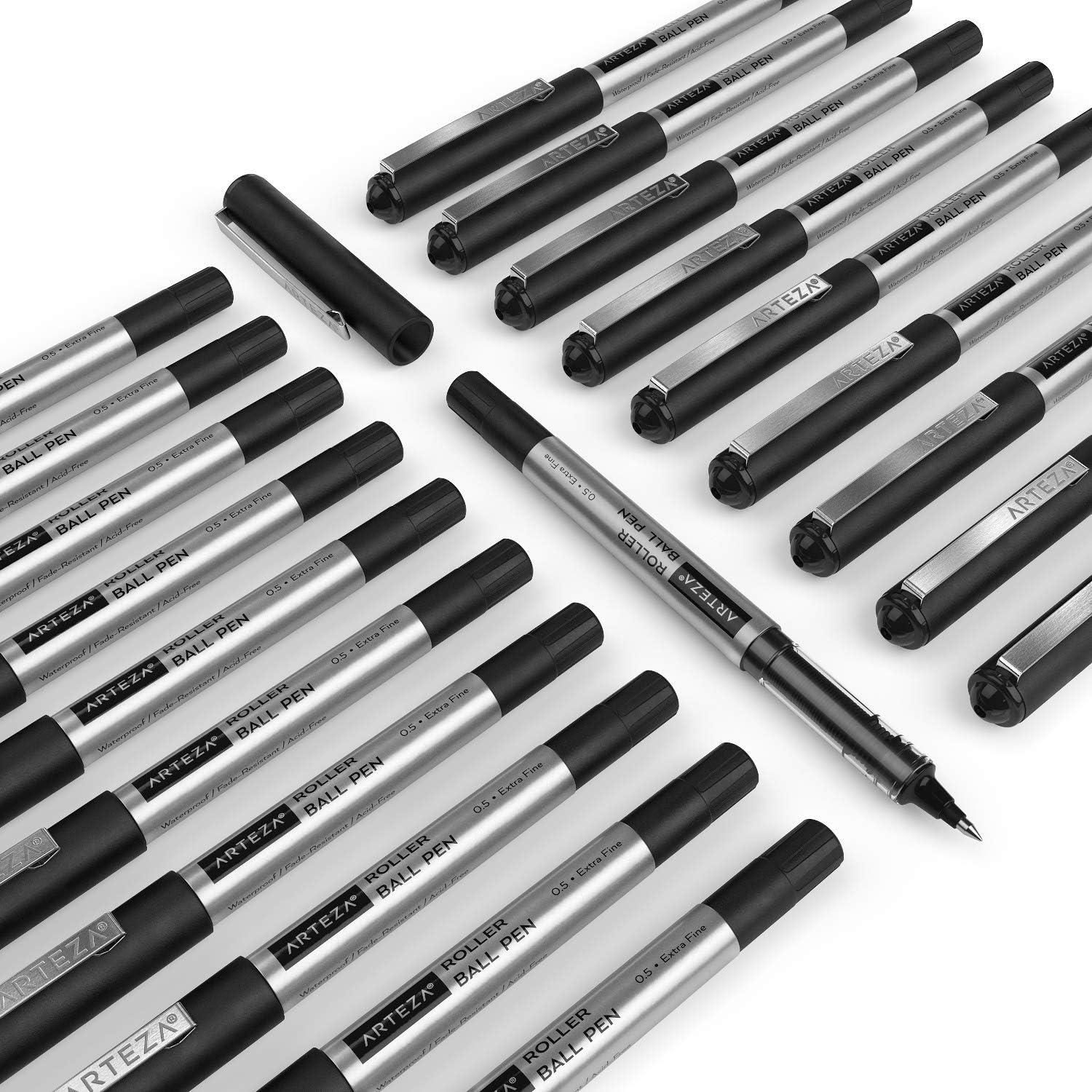 ARTEZA Rollerball Pens, Pack of 20 – Blue Liquid Ink Pens with 0.7 mm Fine Point for Note-Taking, Bullet Journaling, Office & School Writing Tasks(Black)