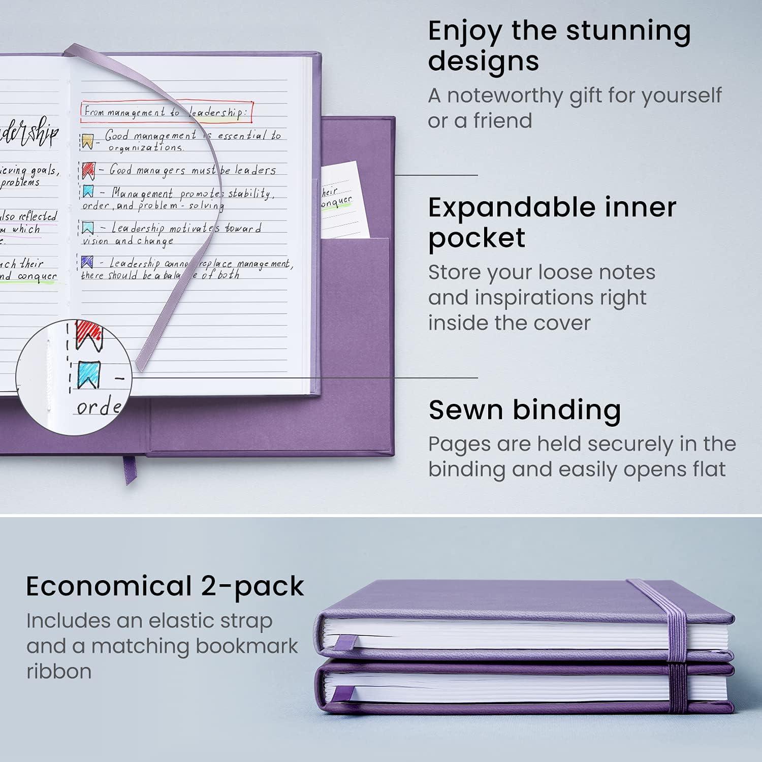ARTEZA Journal Notebooks, Pack of 2, 6×8 Inches, 96 Sheets, Green and Saddle, Hardcover Notepads with Lined Paper(Lavender & Purple)