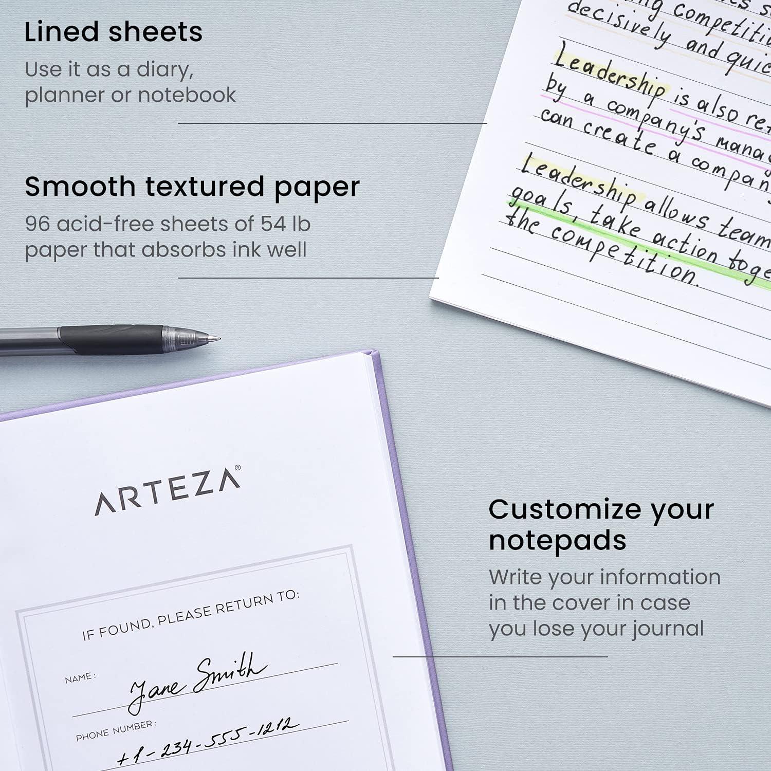 ARTEZA Journal Notebooks, Pack of 2, 6×8 Inches, 96 Sheets, Green and Saddle, Hardcover Notepads with Lined Paper(Lavender & Purple)