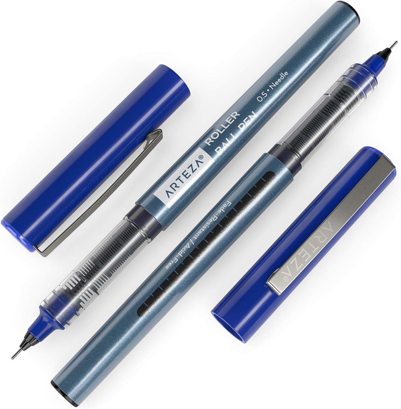 ARTEZA Rollerball Pens Fine Point, Set of 20 Blue Liquid Ink, Extra Fine 0.5 mm Needle Tip Pen, Make Precise Lines, Office Supplies for Writing, Notetaking, and Drawing(Blue)