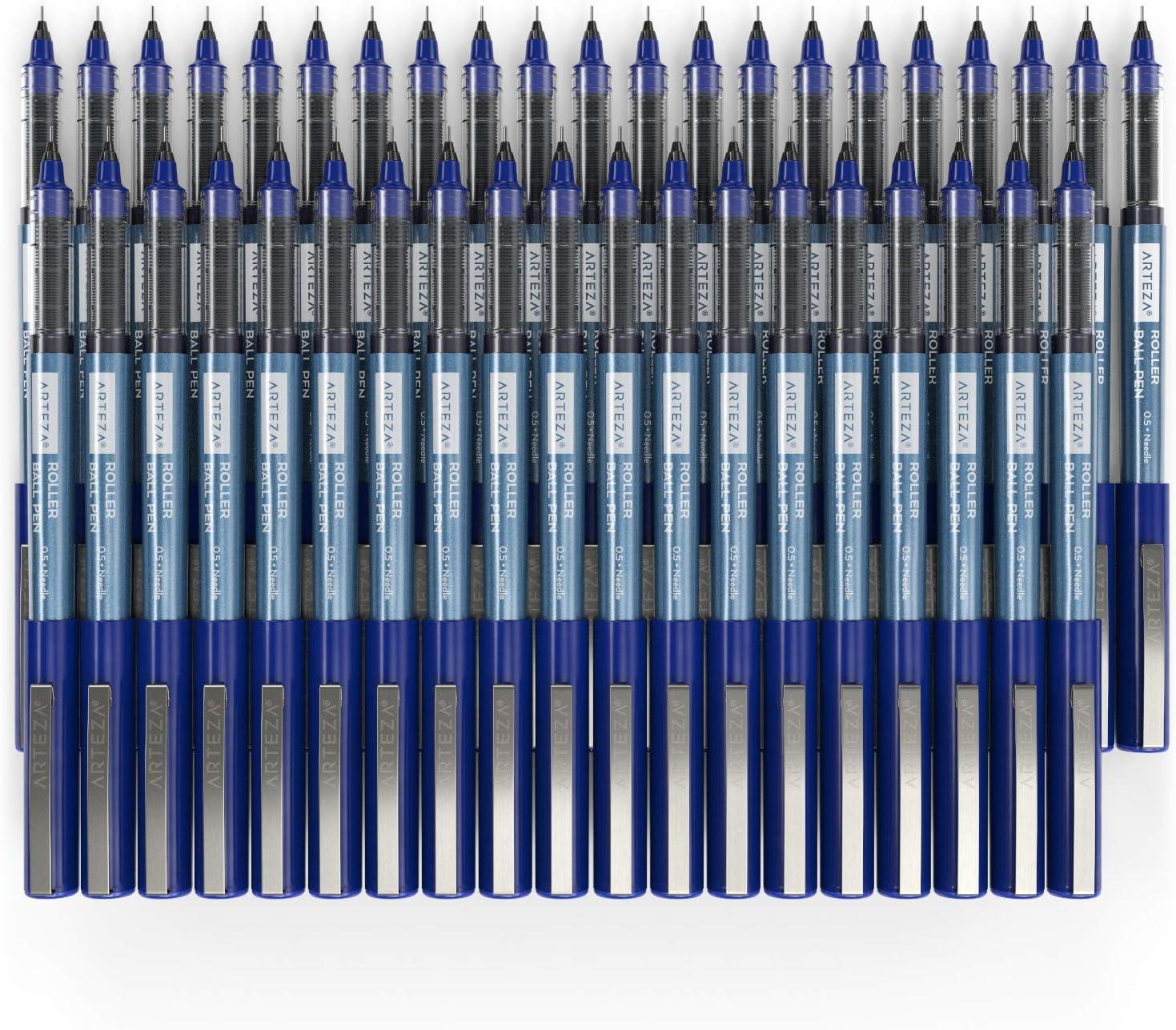 ARTEZA Rollerball Pens Fine Point, Set of 20 Blue Liquid Ink, Extra Fine 0.5 mm Needle Tip Pen, Make Precise Lines, Office Supplies for Writing, Notetaking, and Drawing(Blue)