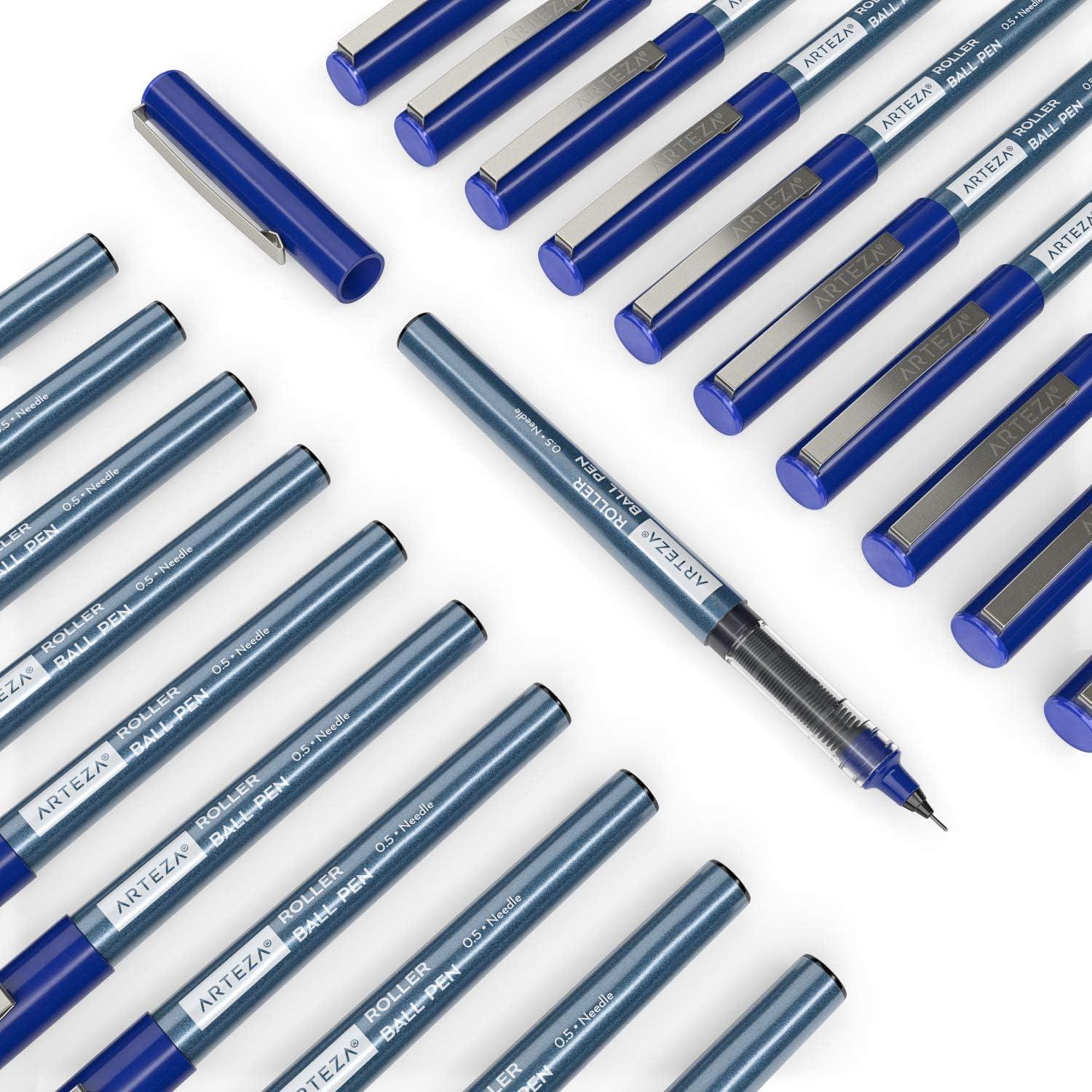 ARTEZA Rollerball Pens Fine Point, Set of 20 Blue Liquid Ink, Extra Fine 0.5 mm Needle Tip Pen, Make Precise Lines, Office Supplies for Writing, Notetaking, and Drawing(Blue)