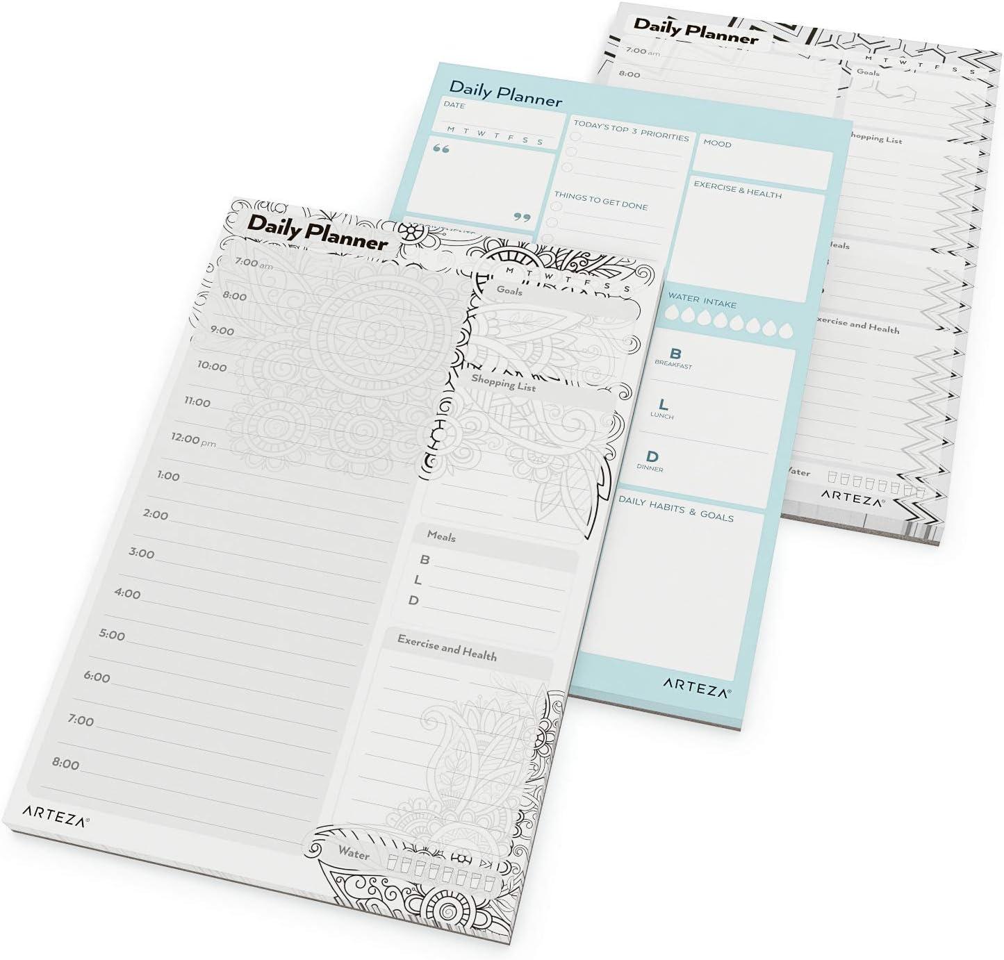 Arteza Daily Planner (6×9 in, 80 Sheets, 100 GSM) 3 Pack: a Daily to-Do List Planner for Priorities, Meals, Tasks, Calendar Appointments, Exercise, Events, Reminders, Thought for The Day