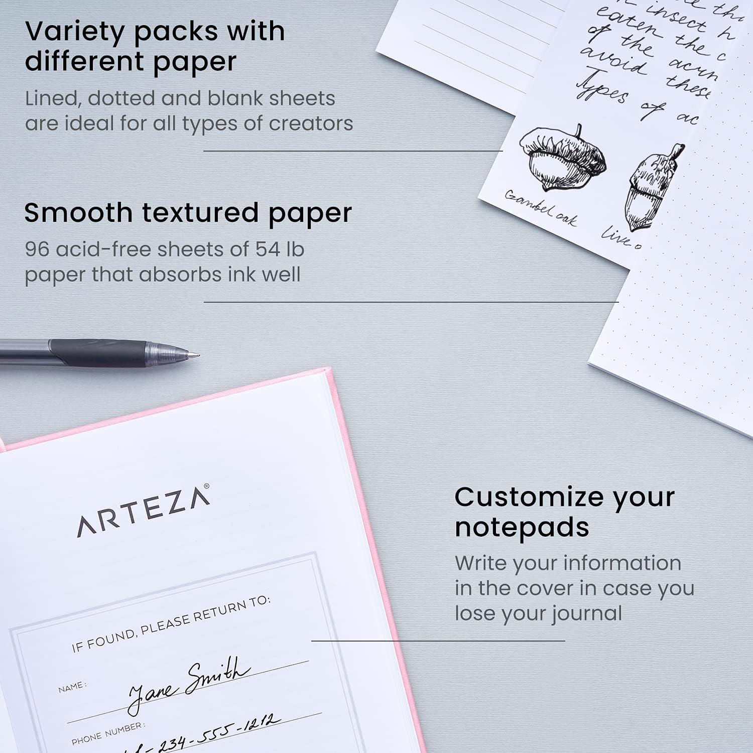 ARTEZA Journals, Pack of 3, 6×8 inch, 96 Sheets, Light Pink, Dark Pink, and Maroon, Hardcover Notebooks with Smooth Lined, Blank and Dotted Paper(Light Pink  Dark Pink & Maroon)