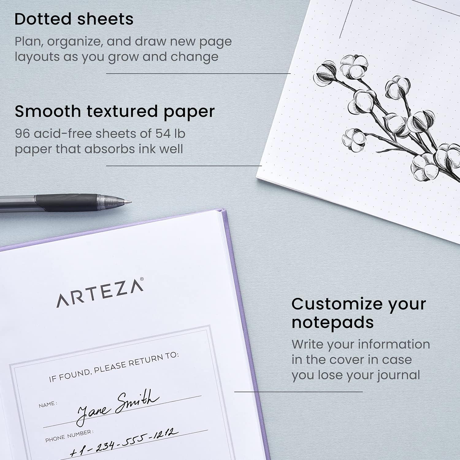 ARTEZA Dotted Journals, Pack of 2, 6×8 Inches, 96 Sheets, Cobalt Blue and Gray, Hardcover Notebooks with Smooth Paper(Lavender & Purple)