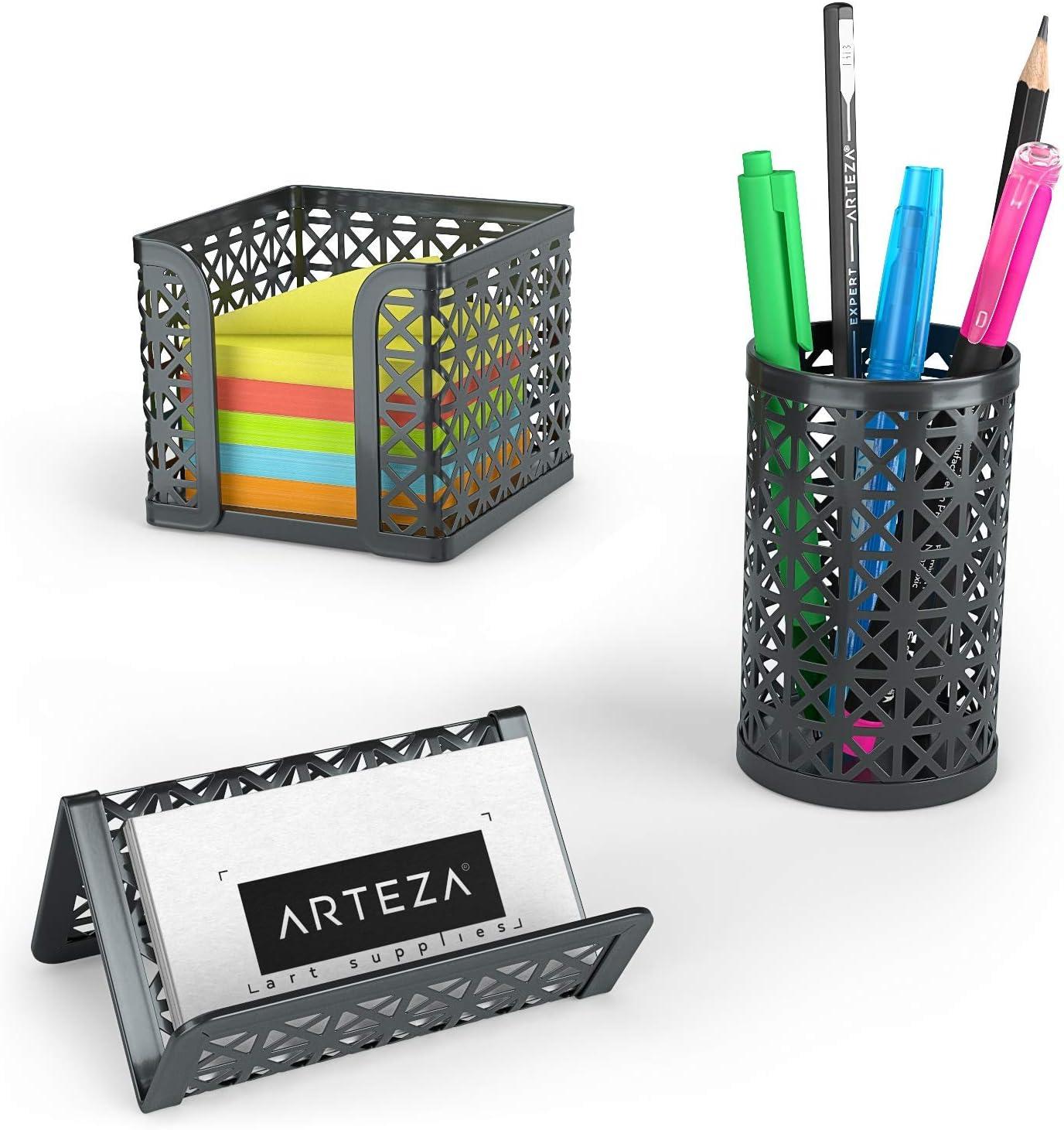 ARTEZA 6-Piece Teal Desk Accessories Set, Essential Desktop Organizer for Home Office, Includes Paper Organizer, Pencil Holder, Letter Sorter & More, Teal Office Supplies(Dark Gray)
