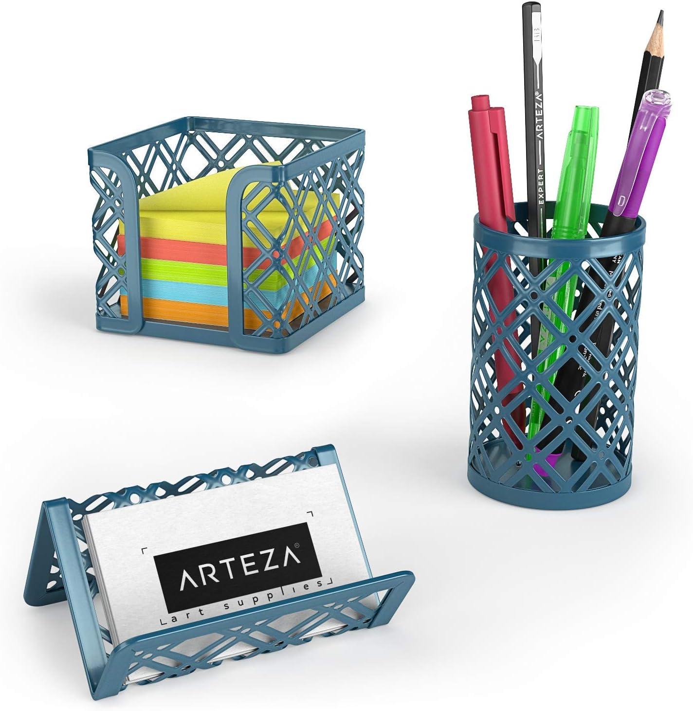 ARTEZA 6-Piece Teal Desk Accessories Set, Essential Desktop Organizer for Home Office, Includes Paper Organizer, Pencil Holder, Letter Sorter & More, Teal Office Supplies(Dark Green)
