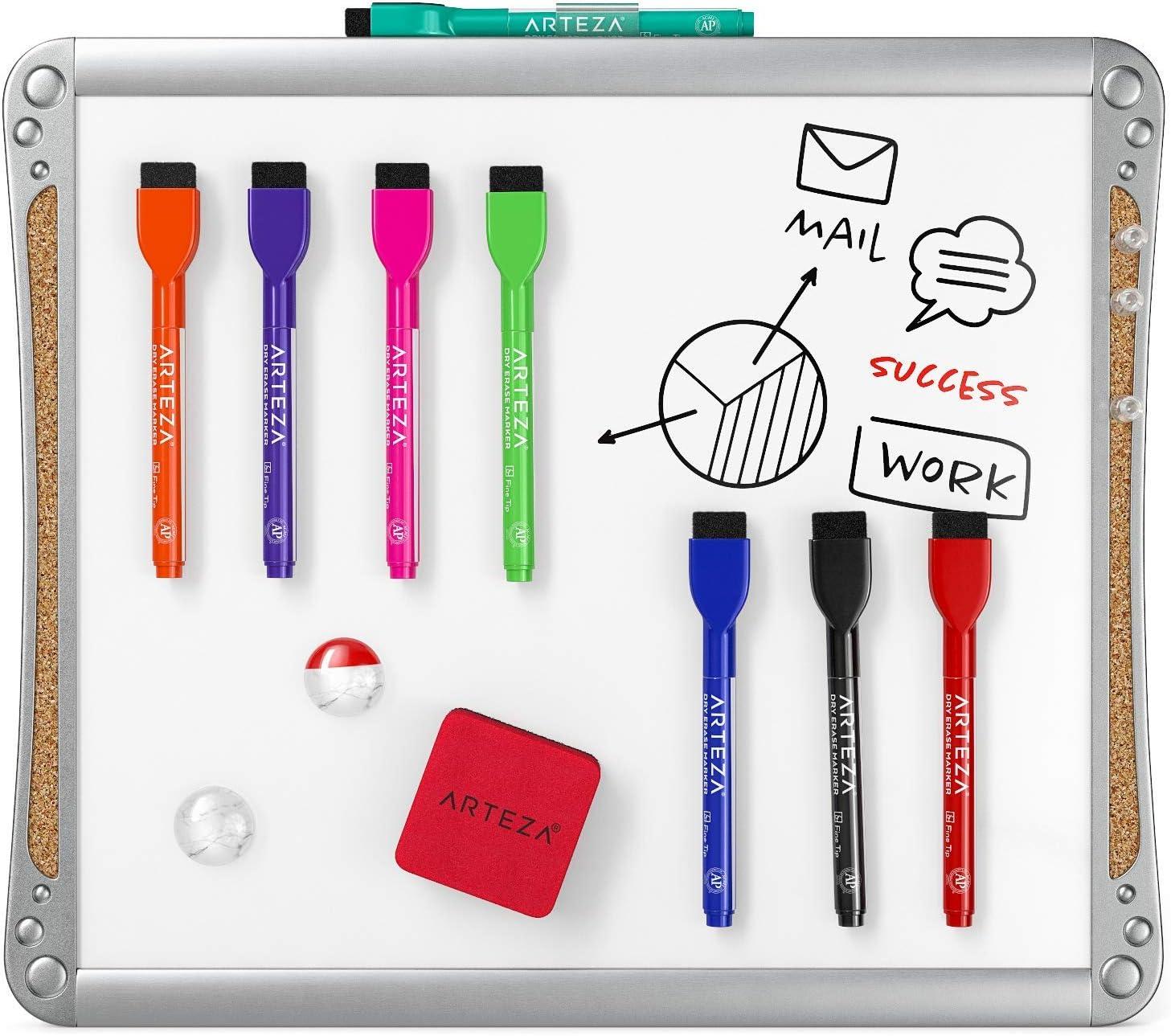 Arteza Framed Magnetic Cork Whiteboard Set, 12×14 inches, 2-Pack Dry Erase Lap Boards with Push Pins, Markers & Magnets, Office & Back to School Supplies for Home, Classroom, Students, Brainstorming(12×14 inches)