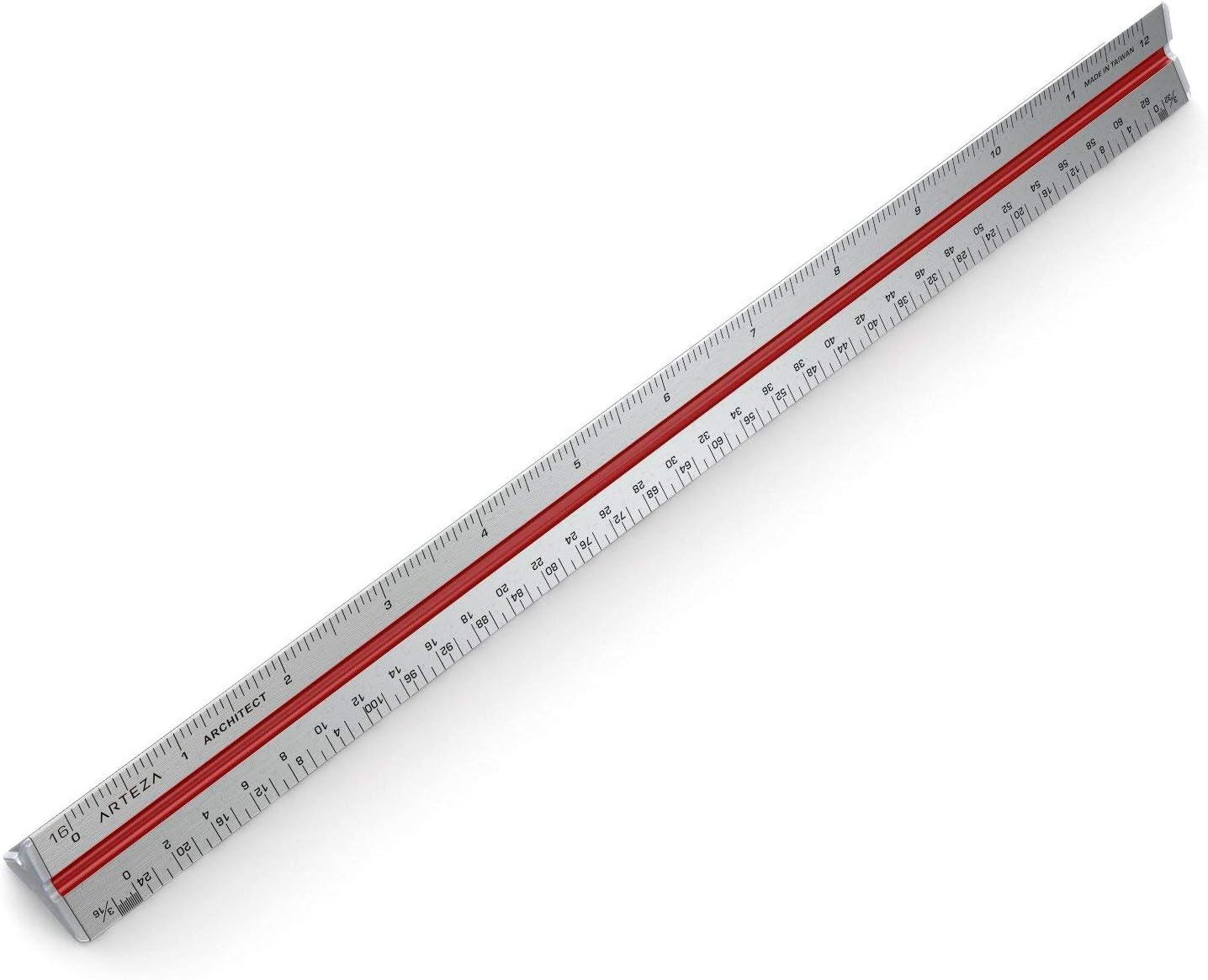 ARTEZA Architectural Scale Ruler – 12-Inch Triangular Ruler, Anodized Aluminum Tool with Laser-Etched Markings for Blueprints & Tech Drawings