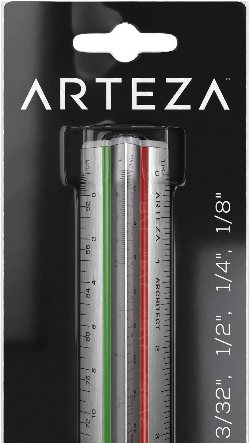 ARTEZA Architectural Scale Ruler – 12-Inch Triangular Ruler, Anodized Aluminum Tool with Laser-Etched Markings for Blueprints & Tech Drawings