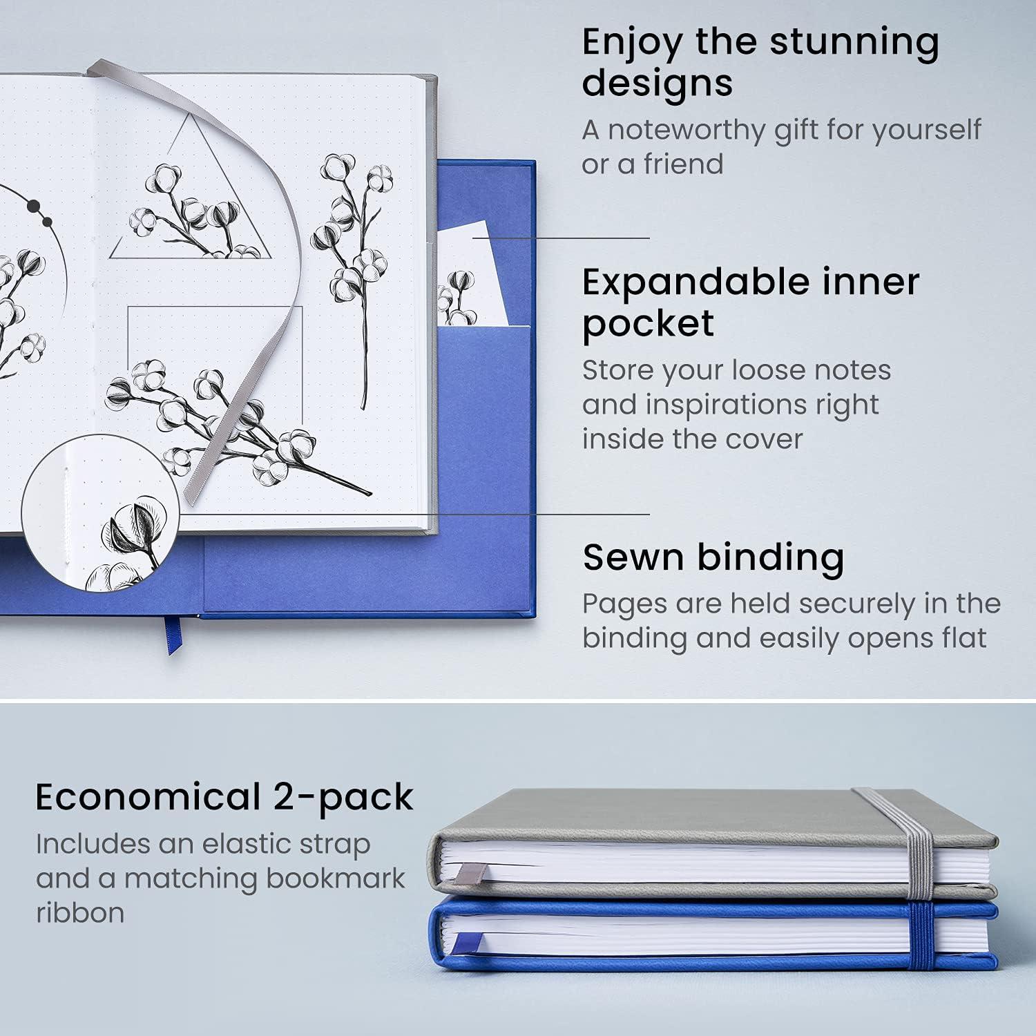 ARTEZA Dotted Journals, Pack of 2, 6×8 Inches, 96 Sheets, Cobalt Blue and Gray, Hardcover Notebooks with Smooth Paper(Cobalt Blue & Gray)