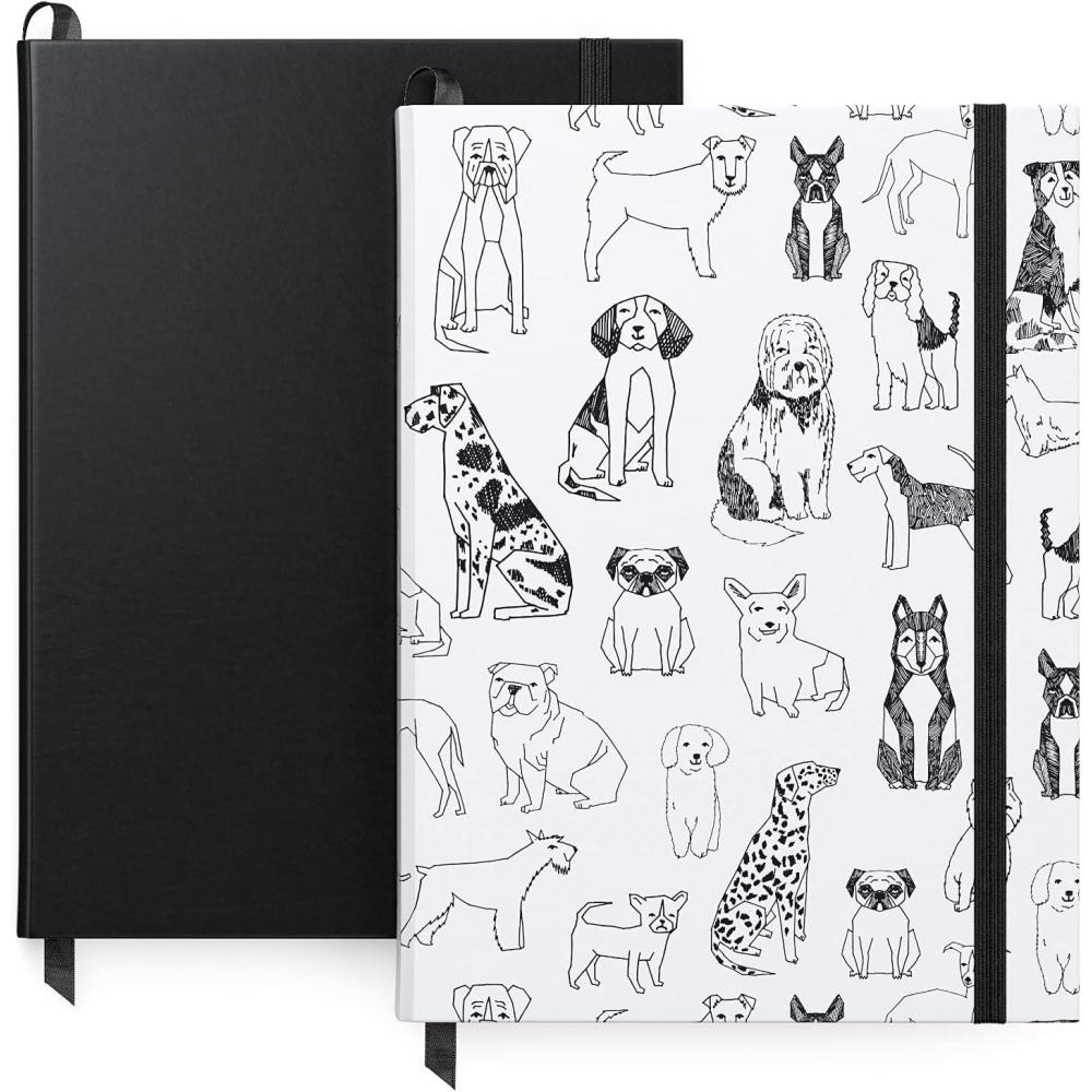 ARTEZA Journal Notebooks, Pack of 2, 6×8 Inches, 96 Sheets, Green and Saddle, Hardcover Notepads with Lined Paper(Dogs & Black)